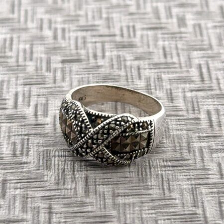 Size: 7 FAS 925 Sterling Silver Criss-Cross Marcasite Band Ring 7g
