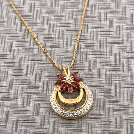 18” Ross Simons Gold Vermeil 925 Sterling Silver Garnet Flower Necklace 5g