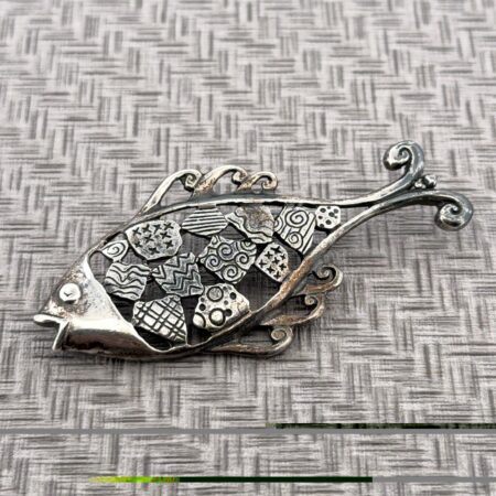 Vintage Mexico 925 Sterling Silver Abstract Fish Pin 16.2g