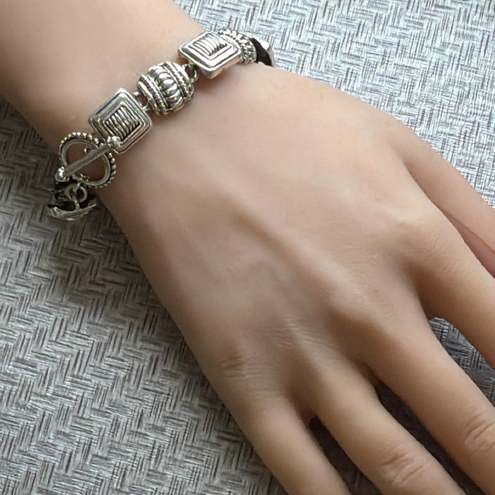 Vtg Modernist Sterling Silver Ribbed Coil Link Bracelet 7" 35.8g Navajo Style