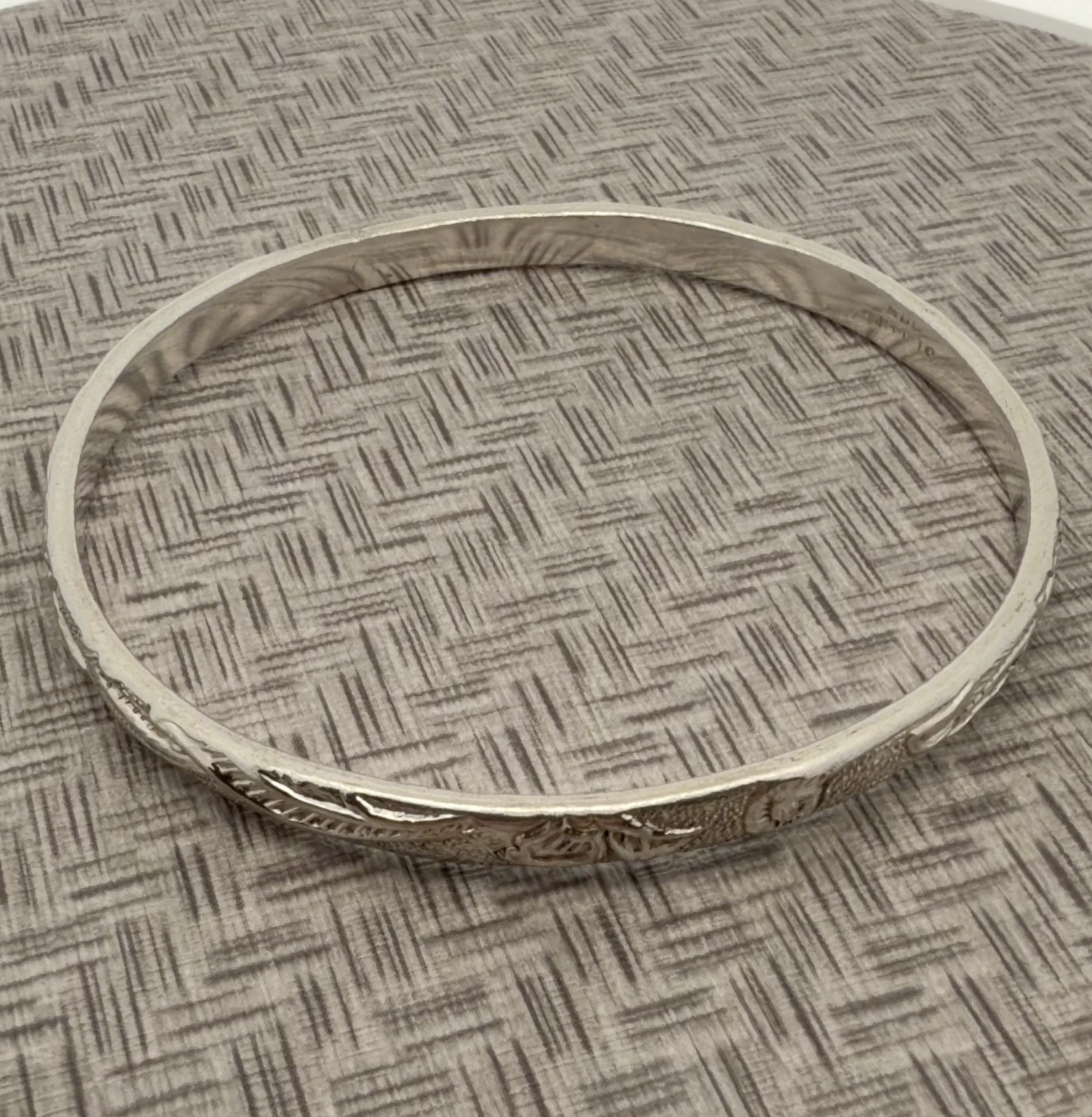 Vintage Taxco Mexico 925 Sterling Silver Floral Bangle Bracelet 8" x 5.5mm 18.8g