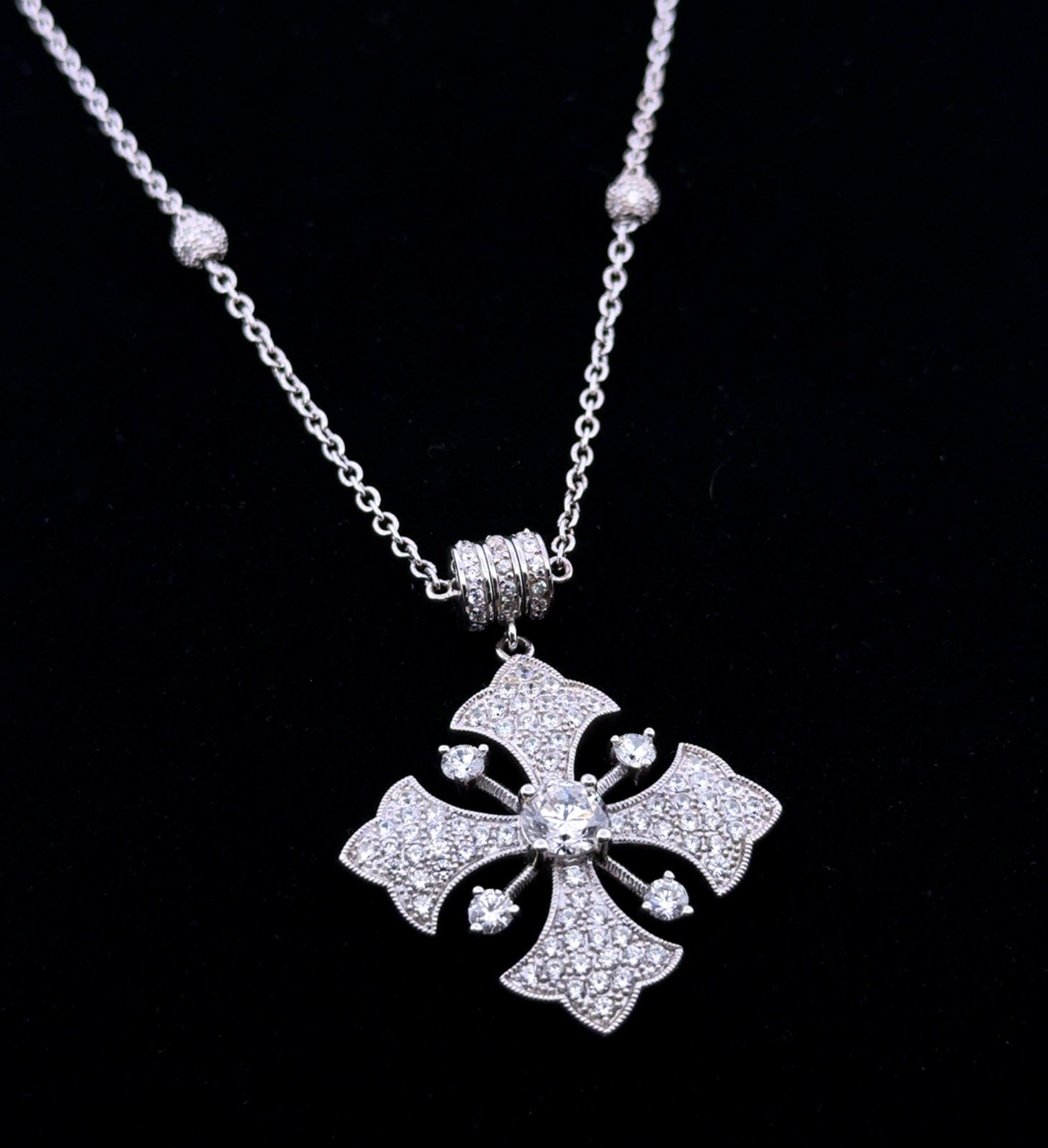 16” Joseph Esposito 925 Sterling Silver & CZ Maltese Cross Pendant Necklace 23g