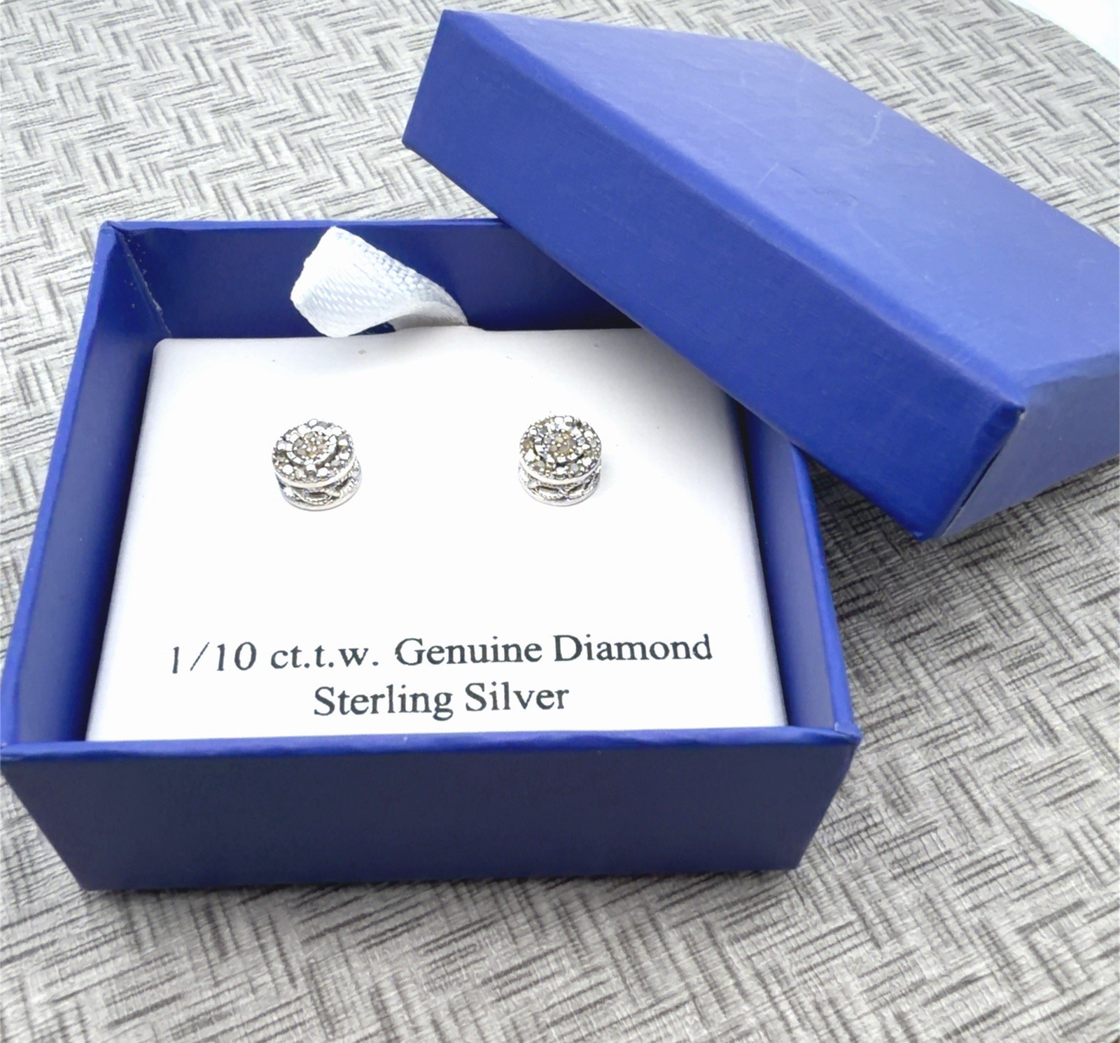 OTC Signed 925 Sterling Silver 1/10 ct Diamond Halo Stud Earrings, New 1.8g