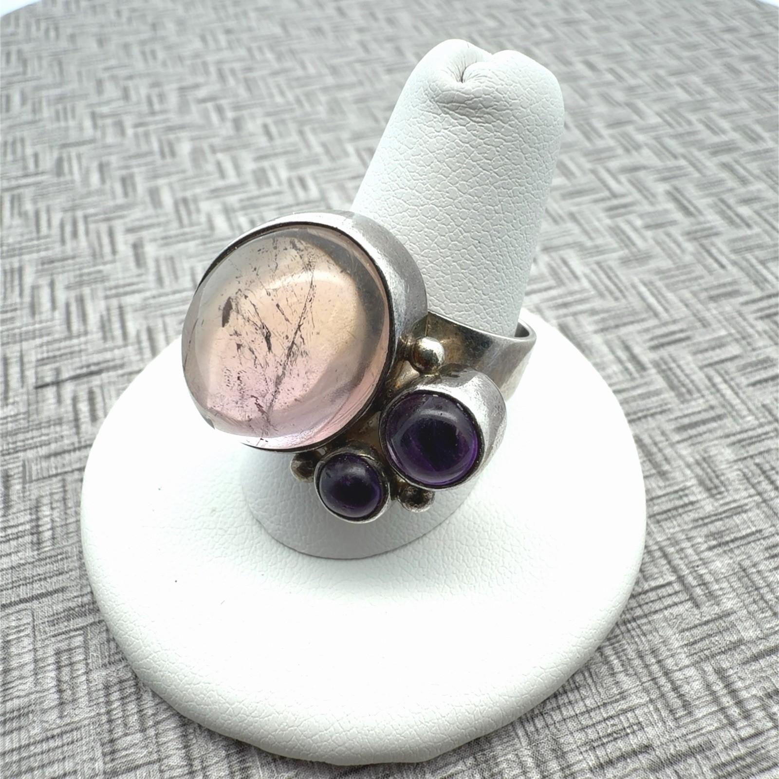 PicoJT 925 Silver Handcrafted Adjustable Shank Quartz + Amethyst Bezel Set 12.2g