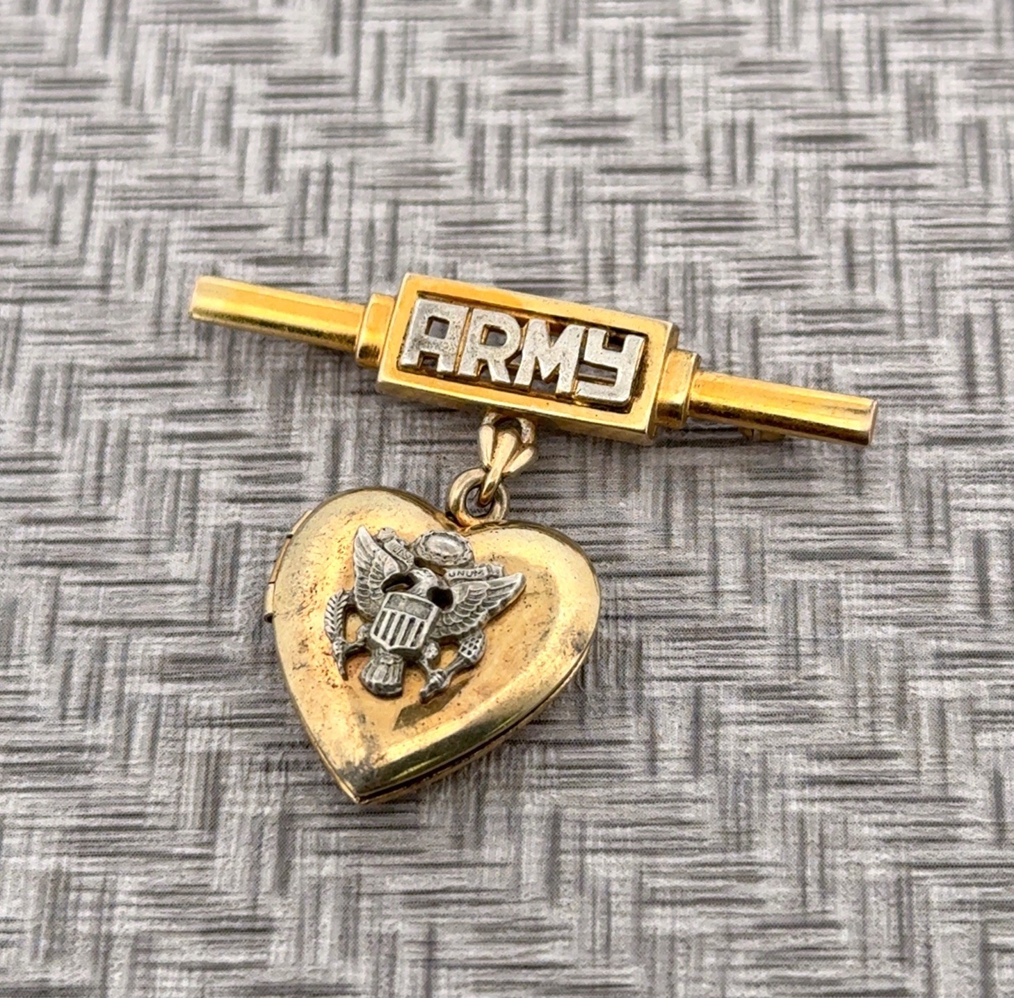 Vintage Amico 10k Gold On Silver US Army WWII Sweetheart Locket - No Internals