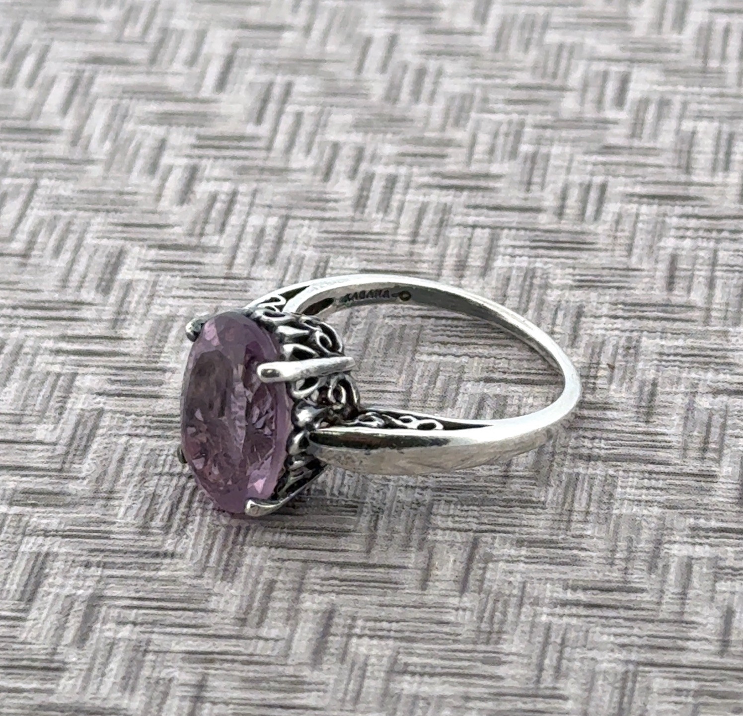 Size: 9 Kabana 925 Sterling Silver Oval Amethyst Openwork Ring 5g