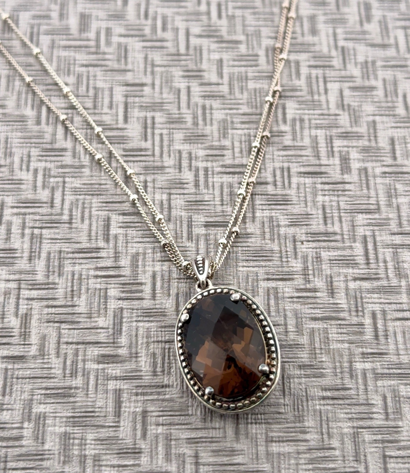 18” Michelle Albala 925 Sterling Silver Smoky Quartz Pendant 2-Strand Necklace