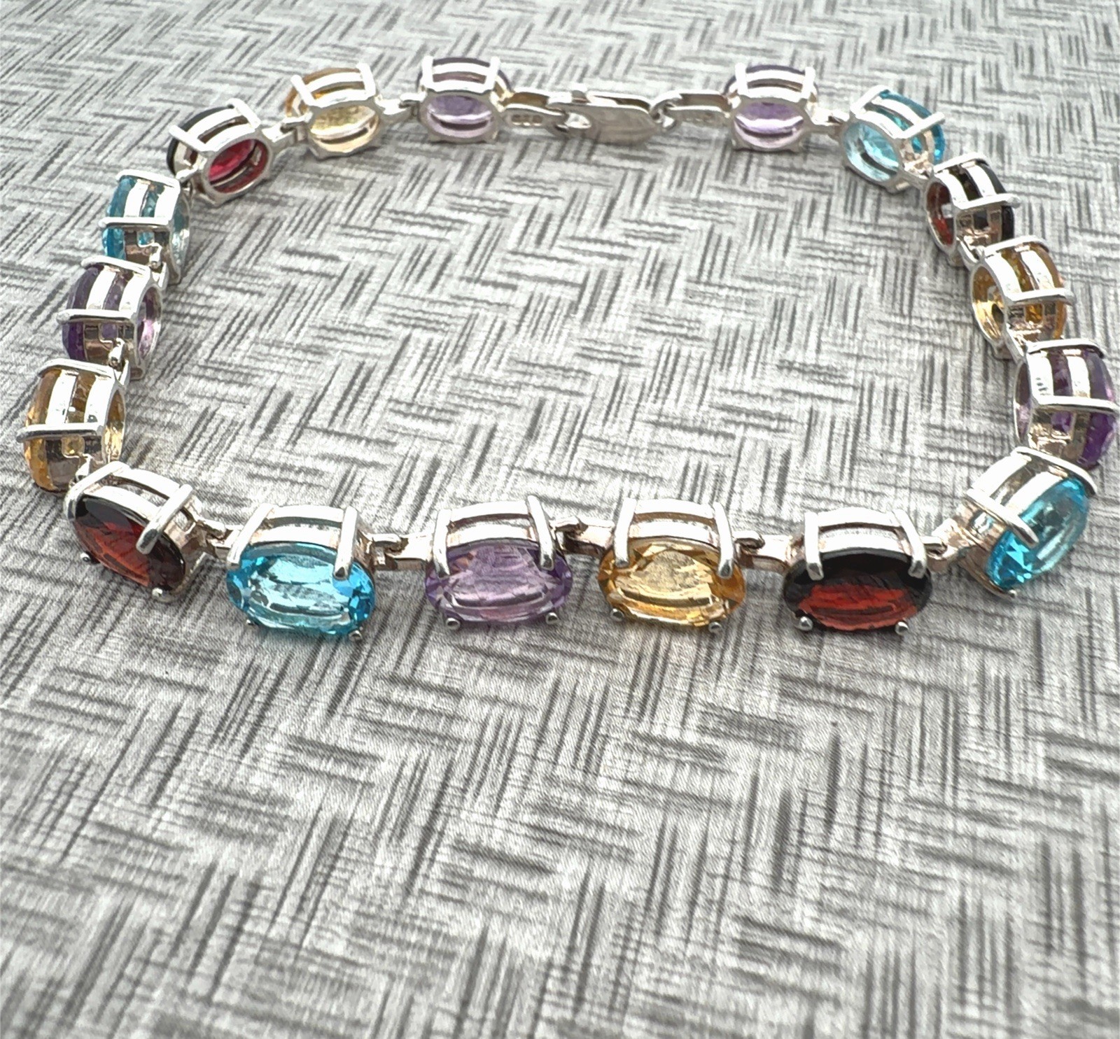 8.5” 925 Sterling Silver Multi-gemstone Oval Cut Tennis Bracelet 16.8g