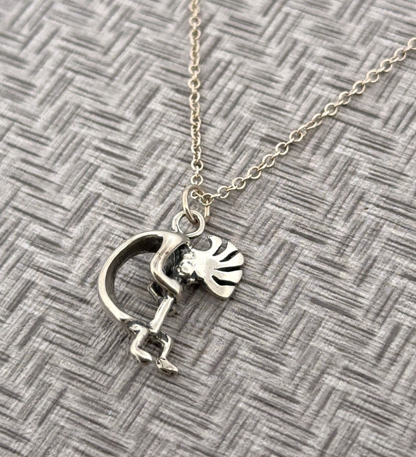 16” Small 3D 925 Sterling Silver Kokopelli Pendant Cable Chain Necklace 5.1g
