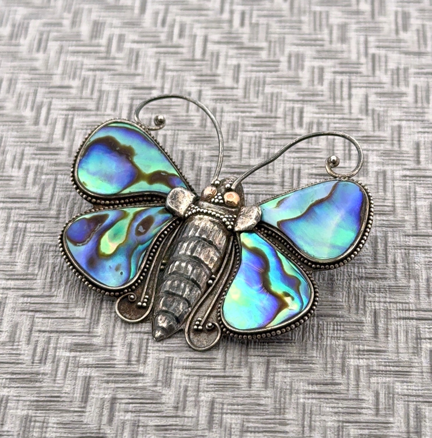 Vintage Sajen 925 Sterling Silver Abalone Wings Butterfly Pendant/Pin 9.5g