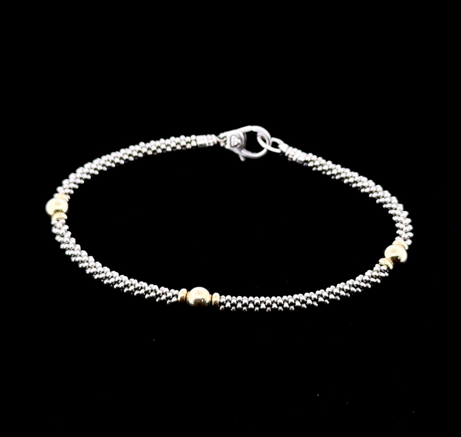 7.5” Lagos Signature Caviar 925 Sterling Silver & 18k Gold Station Bracelet 9.8g