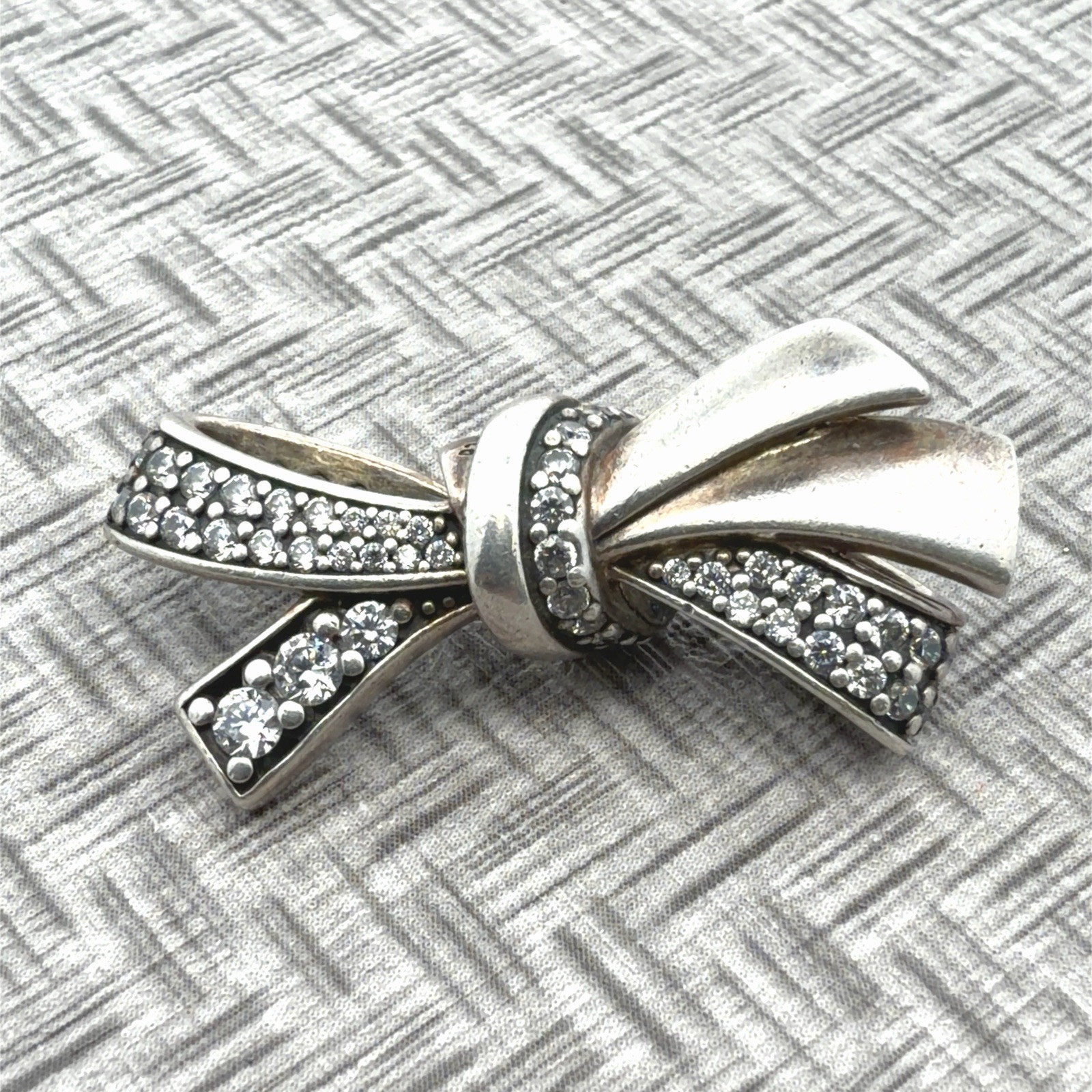 Pandora ALE Signed Brilliant 925 Sterling Silver CZ Bow 7.6g