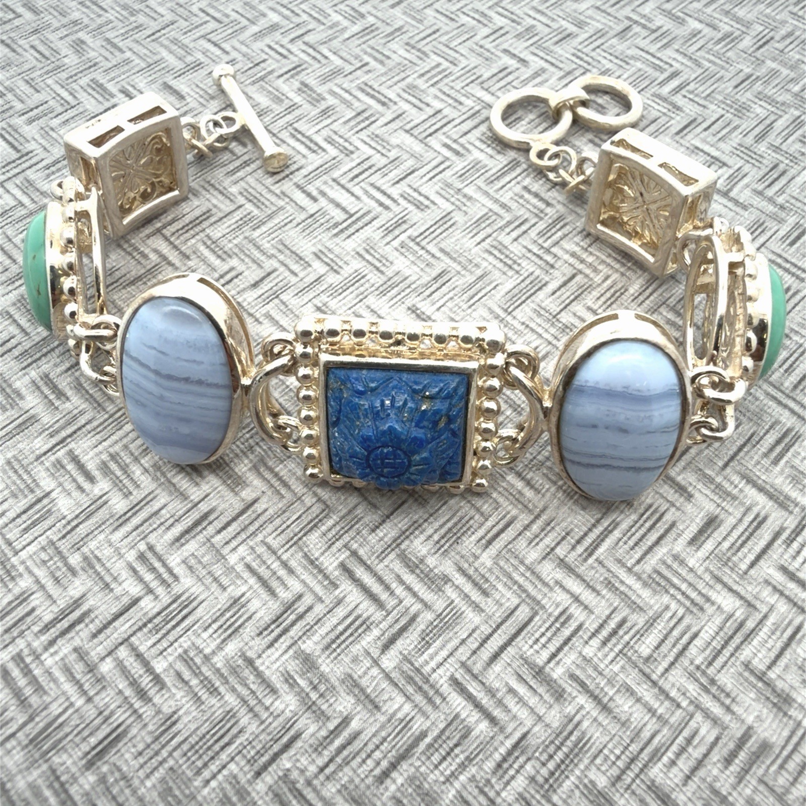 Whitney Kelly 7.5”/8” Pearl, Chalcedony, Agate & Lapis Lazuli Bracelet 50.9g