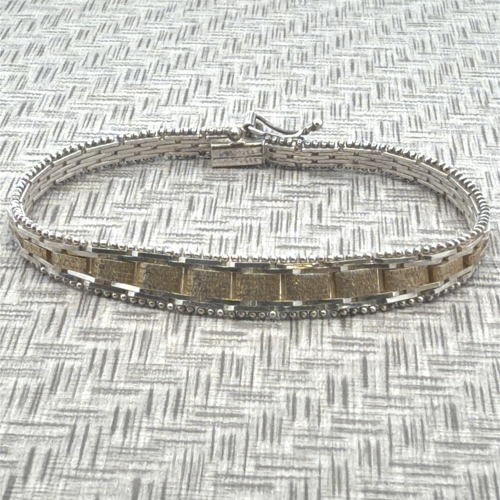 7.5” Vintage Italian Gold Vermeil Tri Color Textured Bracelet 11.8g