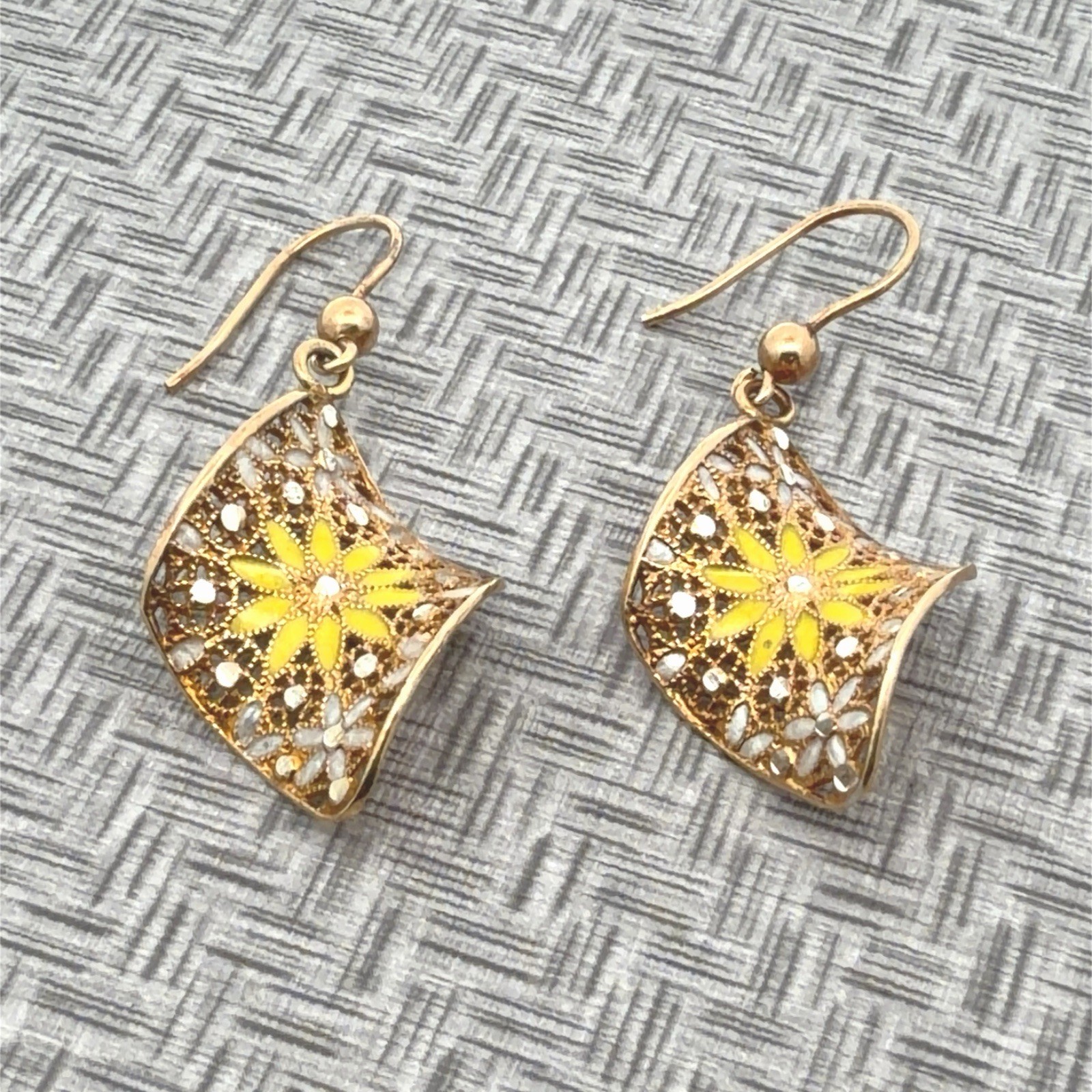 Dyadema 925 Sterling Silver 18k Gold Vermeil Overlay Filigree Drop Earrings 5.6g