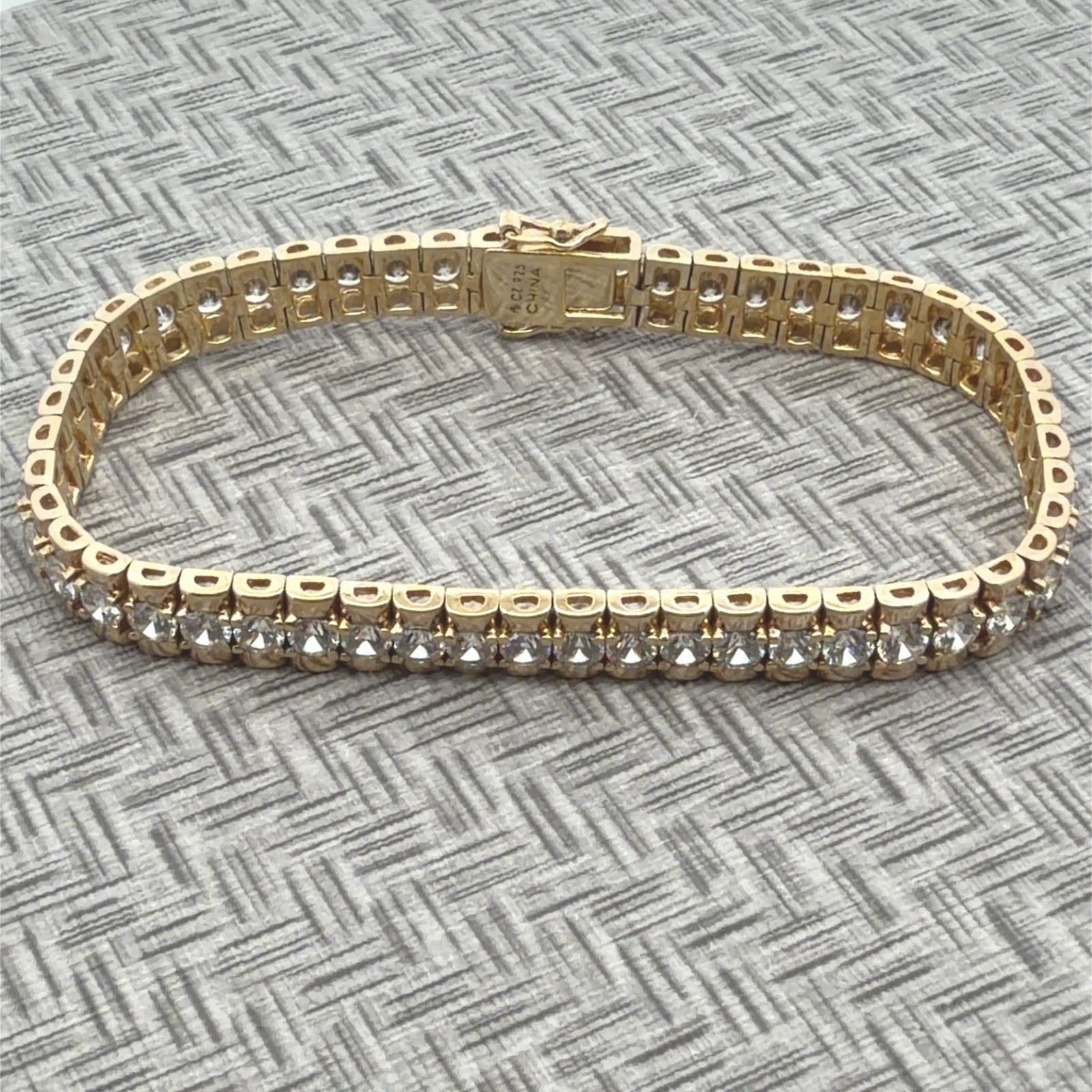 8” Gold Vermeil 925 Sterling Silver CZ Rolex Link Tennis Bracelet 22.6g