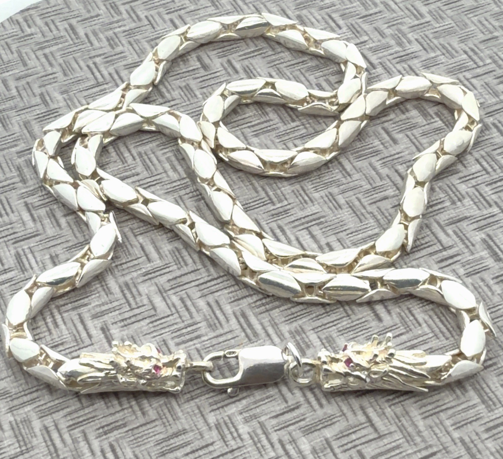 24” Dragon Head 925 Sterling Silver Dragon Scale Chain 62g
