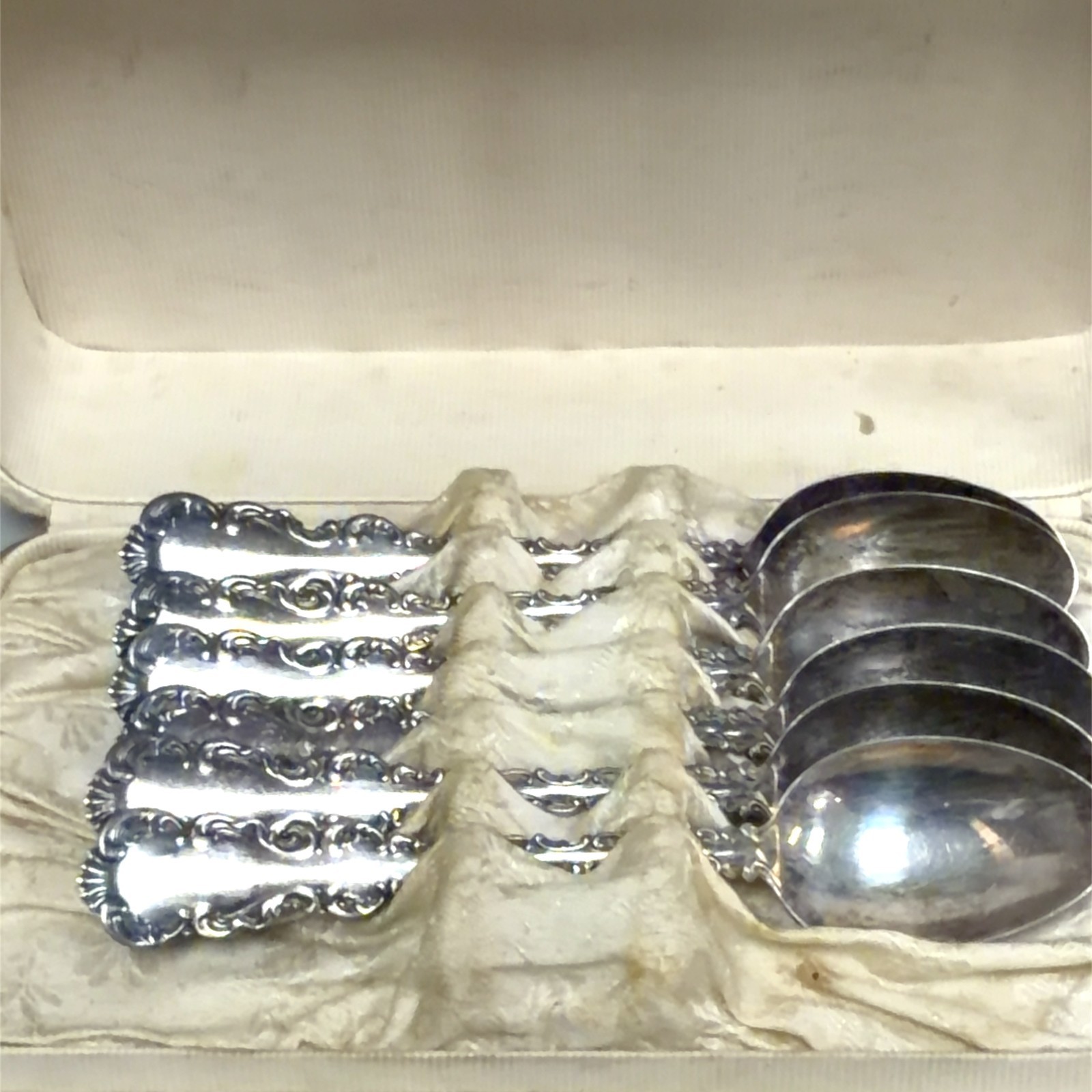 6 Antique Whiting Louis XV Sterling Silver 5 O'Clock Teaspoons Set Box 91.8g