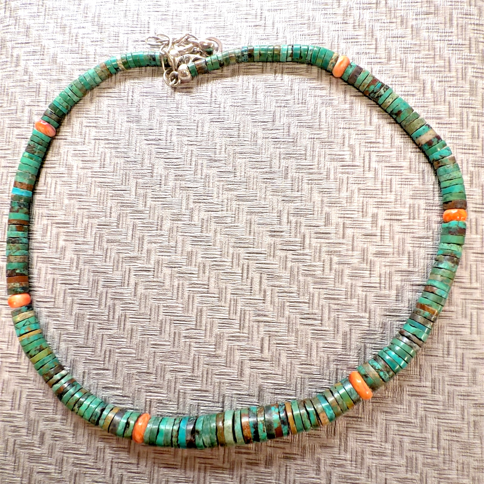 DTR Jay King Turquoise Coral Disc Heishi Bead Necklace Sterling Silver 925 18-21