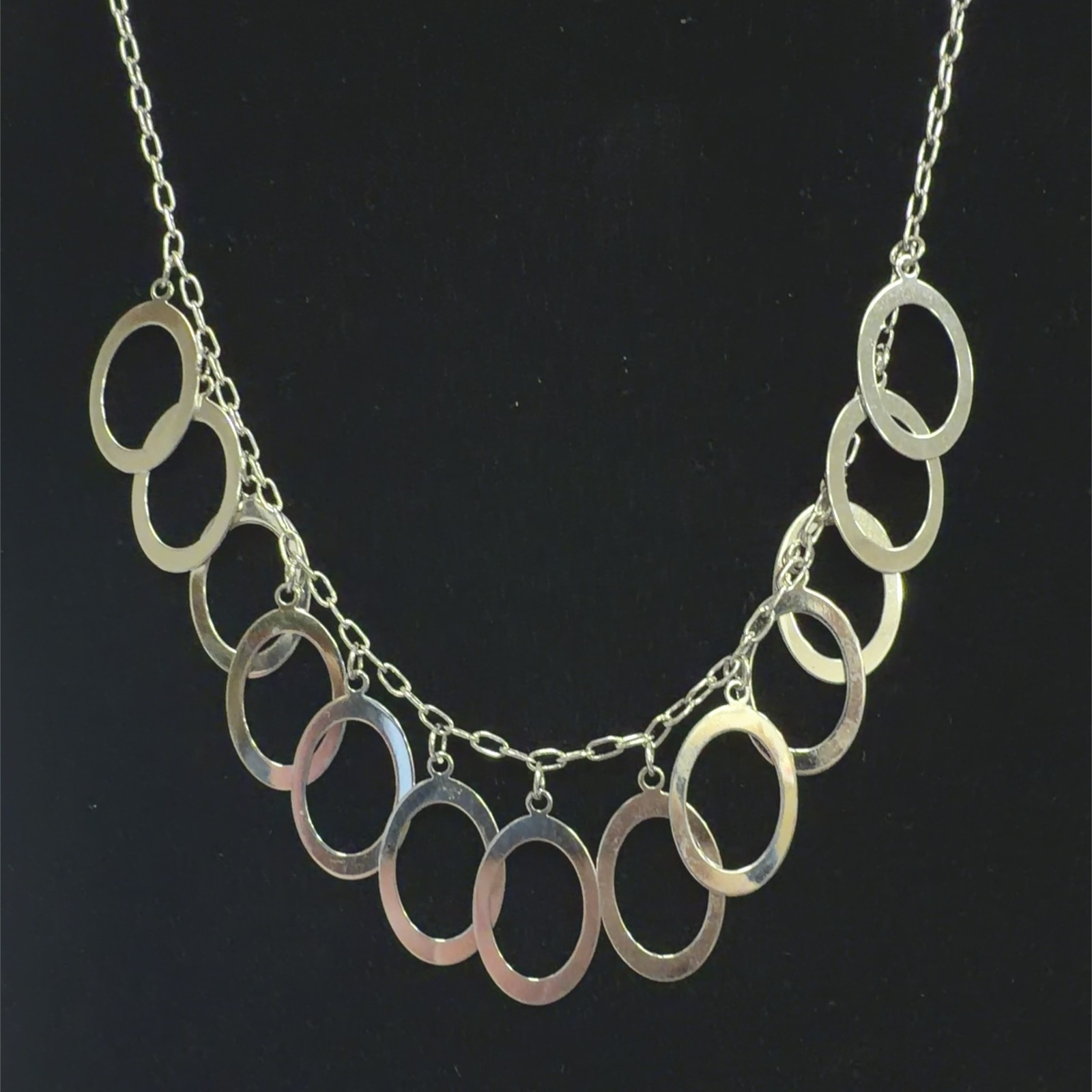 Modern 925 Sterling Silver Draping Open Oval Hoop Bib Necklace 16 In 12.9 grams