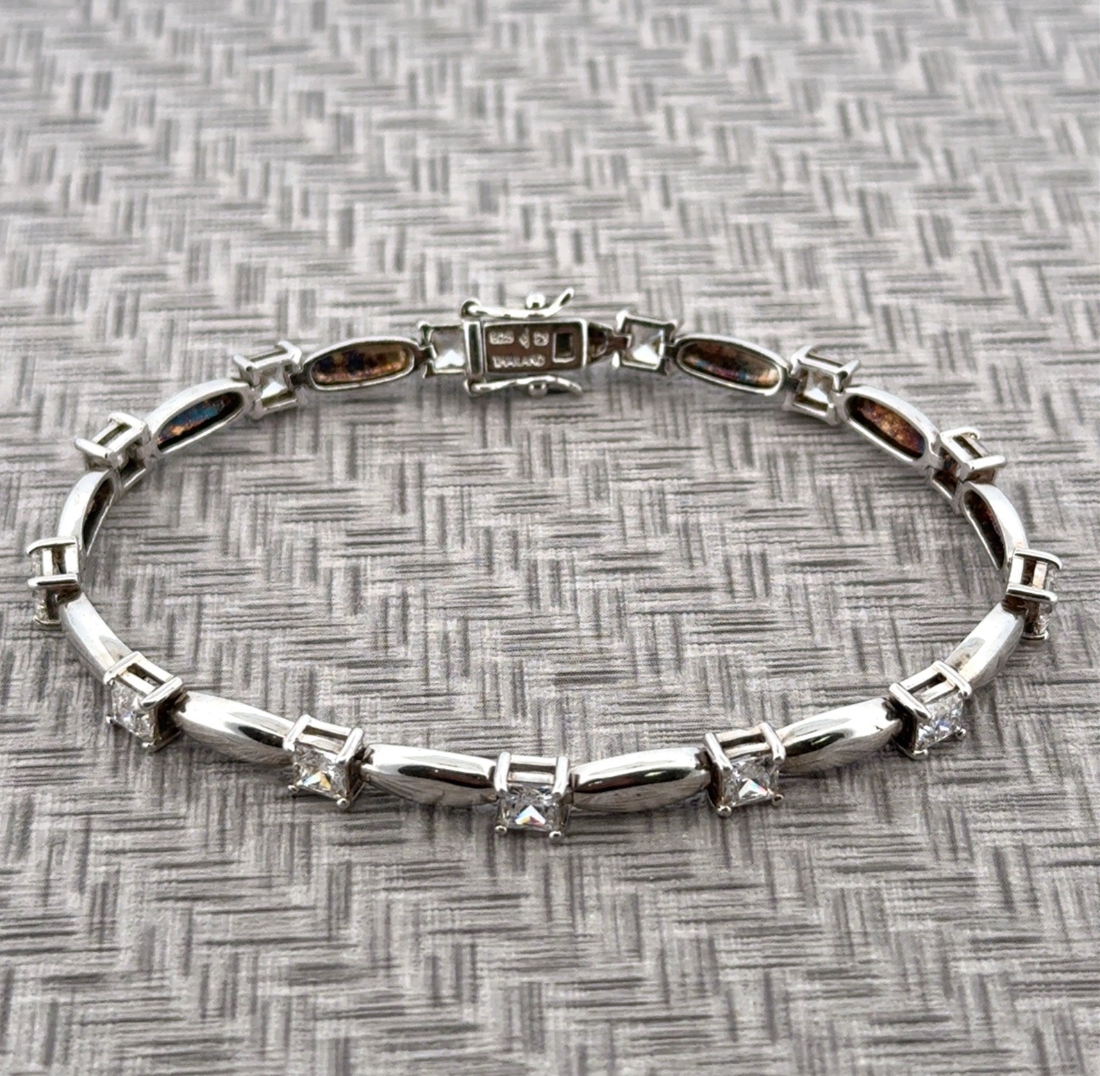7.5” 925 Sterling Silver Princess-Cut Cubic Zirconia Tennis Bracelet 12.8g