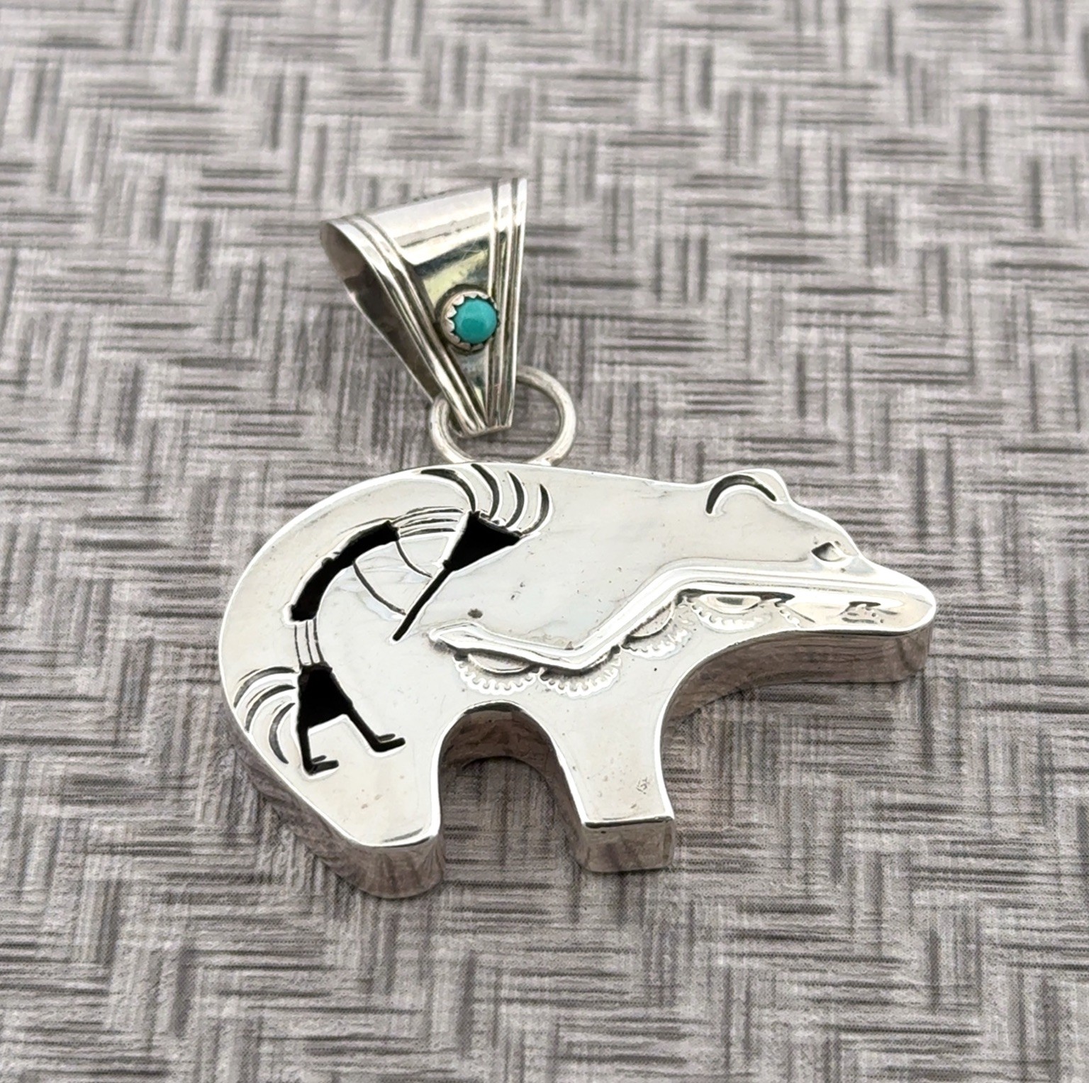 Vintage Perry 925 Sterling Silver Navajo Native American Bear Kokopelli Pendant