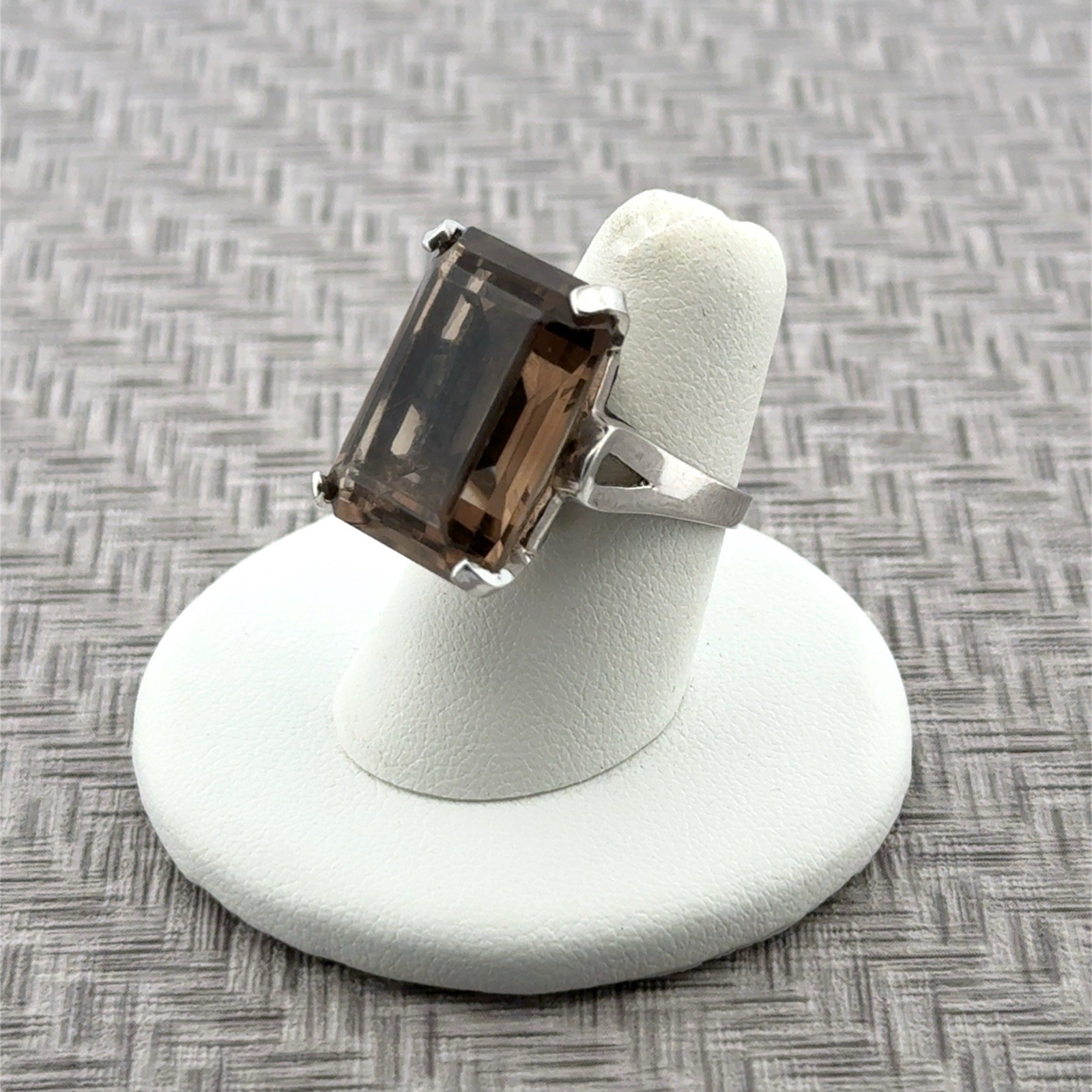 Size: 6.25 Emerald-Cut Smoky Quartz 925 Sterling Silver Ring 9.3g
