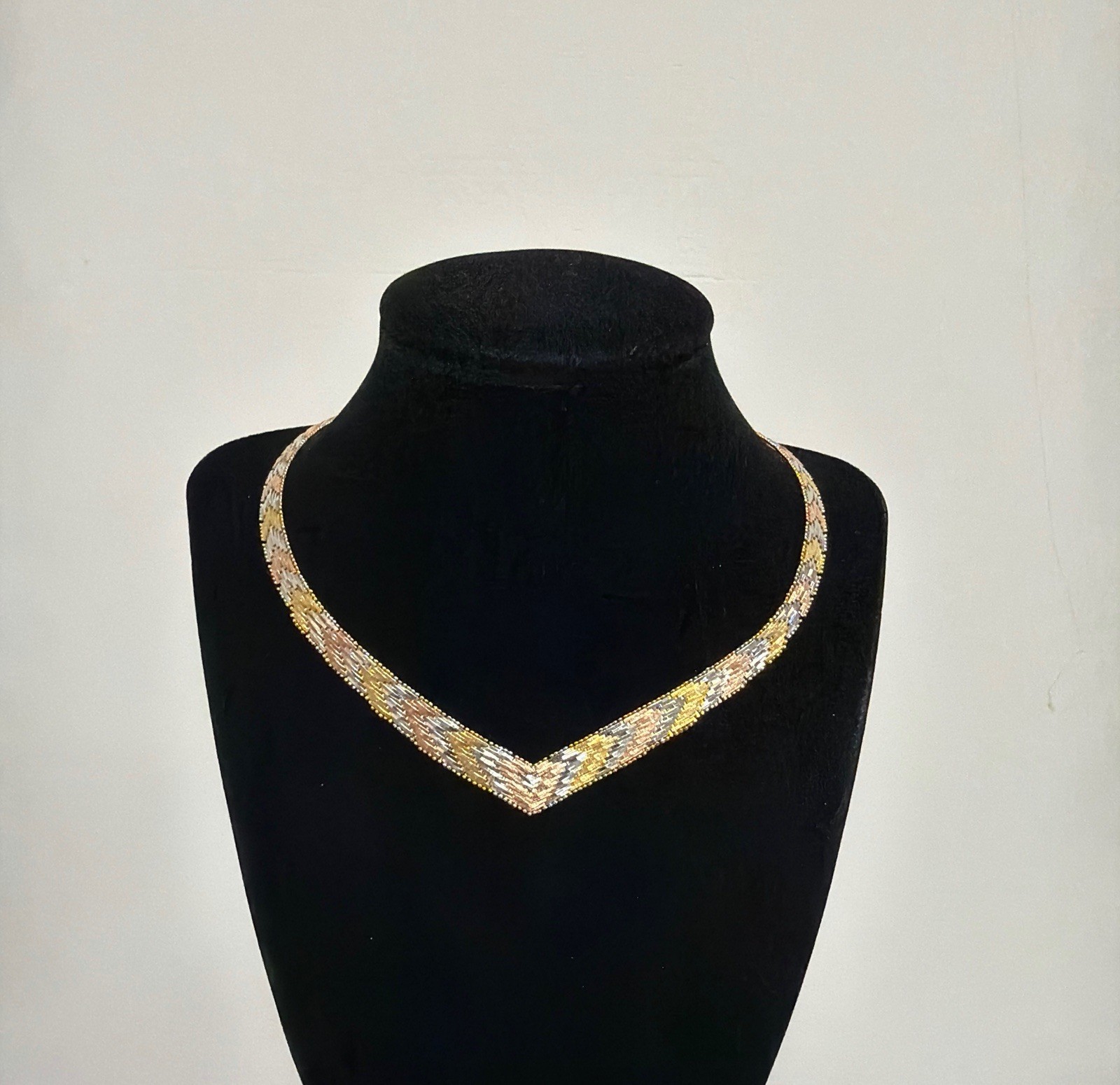 17” Riccio Chevron 925 Sterling Tricolor Italy Necklace 34.9g