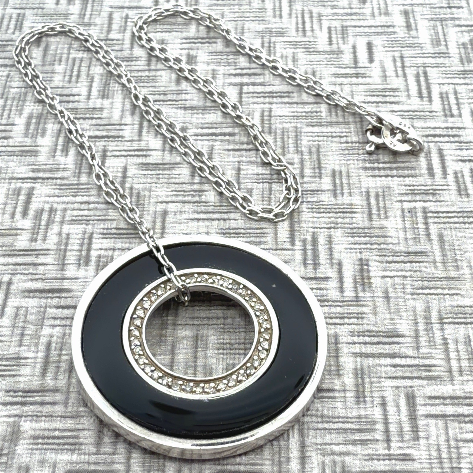 18” Chain 925 Sterling Silver Onyx And Diamond Circle Pendant 8.6g