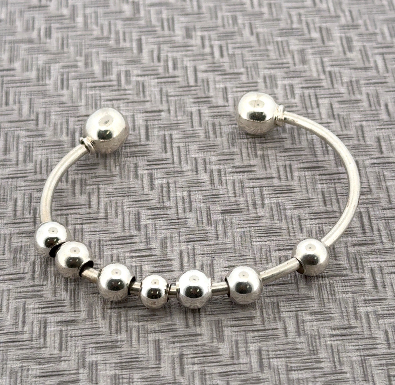 6.5” Taxco Mexico 925 Sterling Silver Movable Ball Bead Cuff Bracelet 14.2g