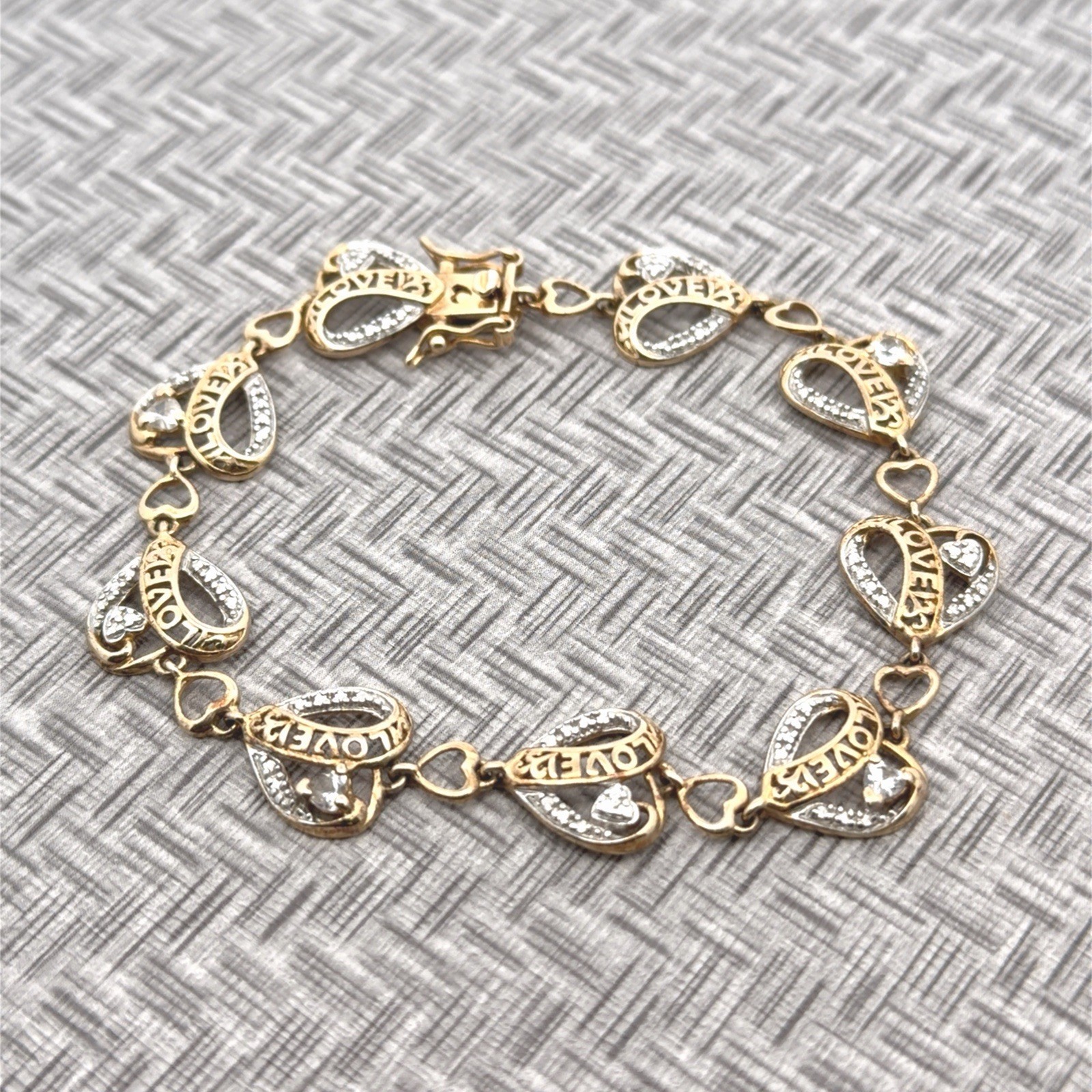 PAJ 7.5” Vintage 925 Sterling Silver Gold Plated CZ Heart Link Bracelet 8.9g