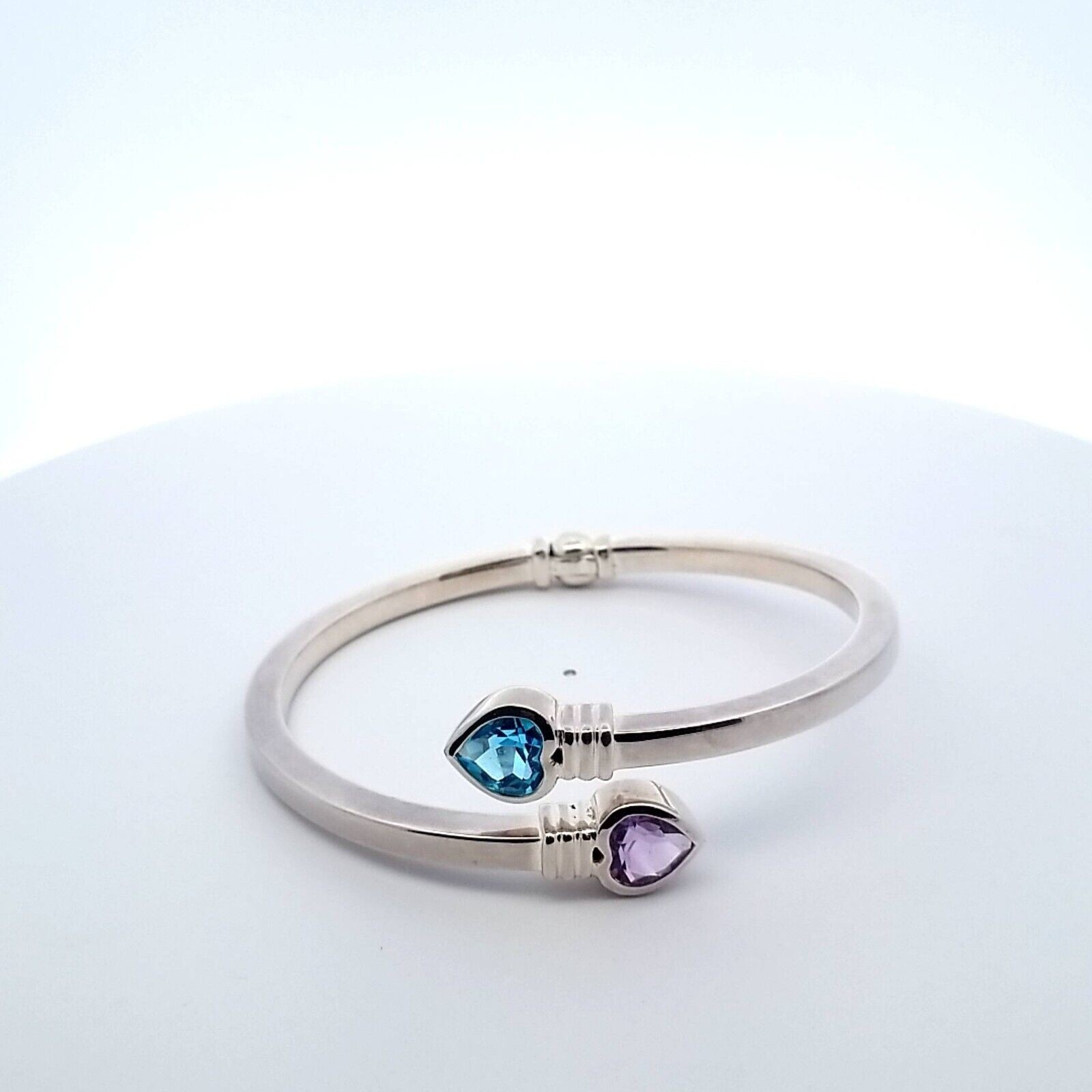 Amethyst & Blue Topaz Sterling Hinged Bangle 7" Bracelet 13.9 Grams