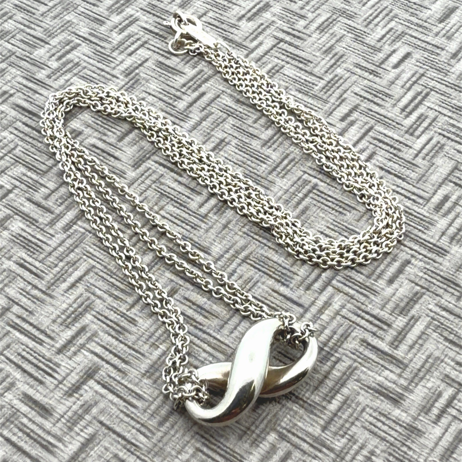 14” Tiffany Co 925 Sterling Silver Double Strand Chain Infinity Pendant 7.3G