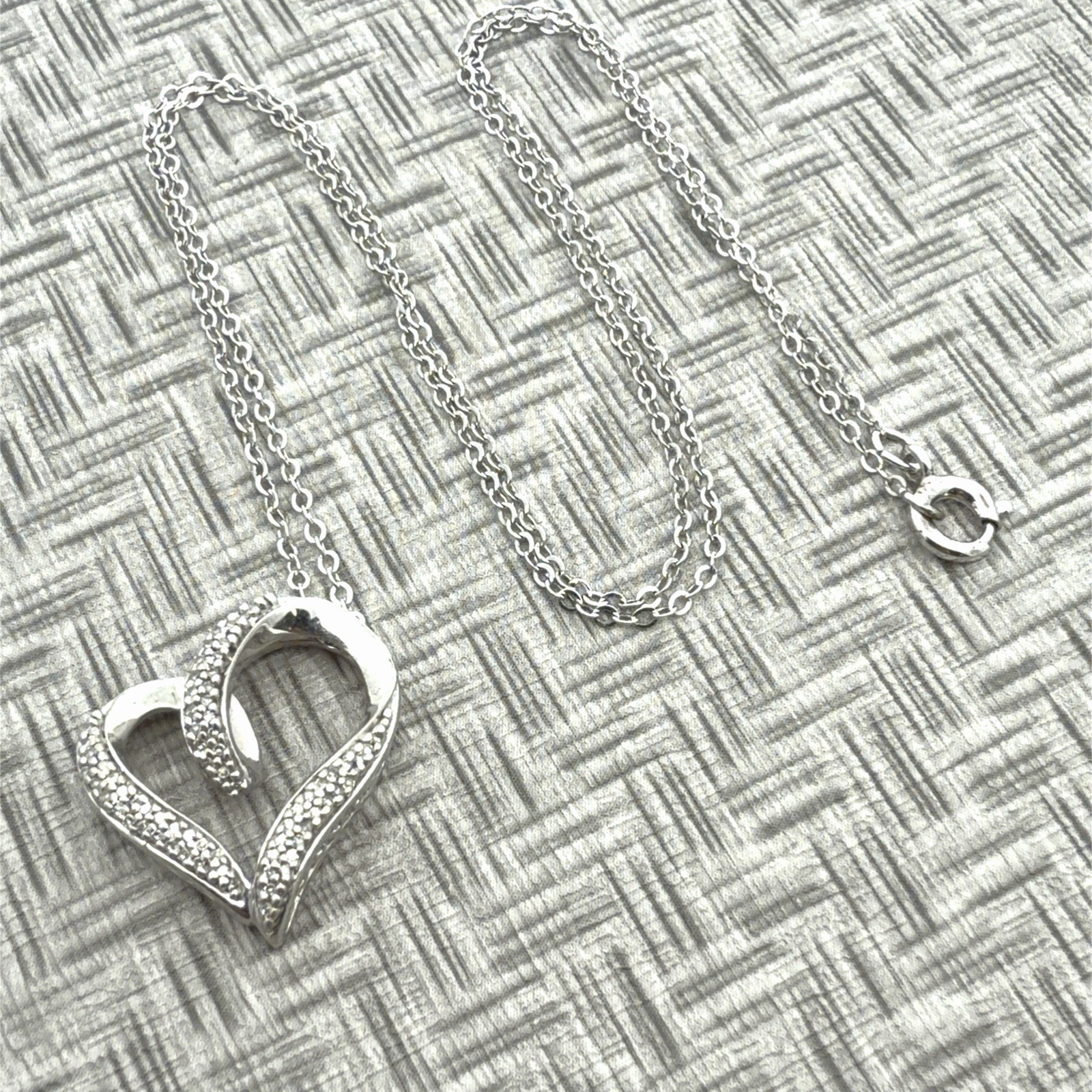 JTW Signed 18” Diamond Heart 925 Sterling Silver Pendant 2.8g