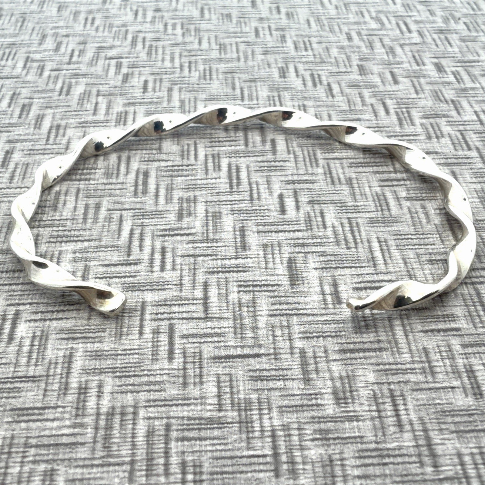6”x3.6mm Signed 925 Sterling Silver Twisted Rope Cuff Bracelet  6.8g