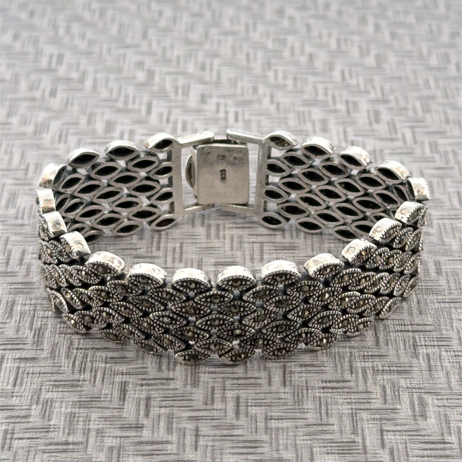 7.5” X 20mm Vintage 925 Sterling Silver Marcasite Wrap Bracelet 55.3g
