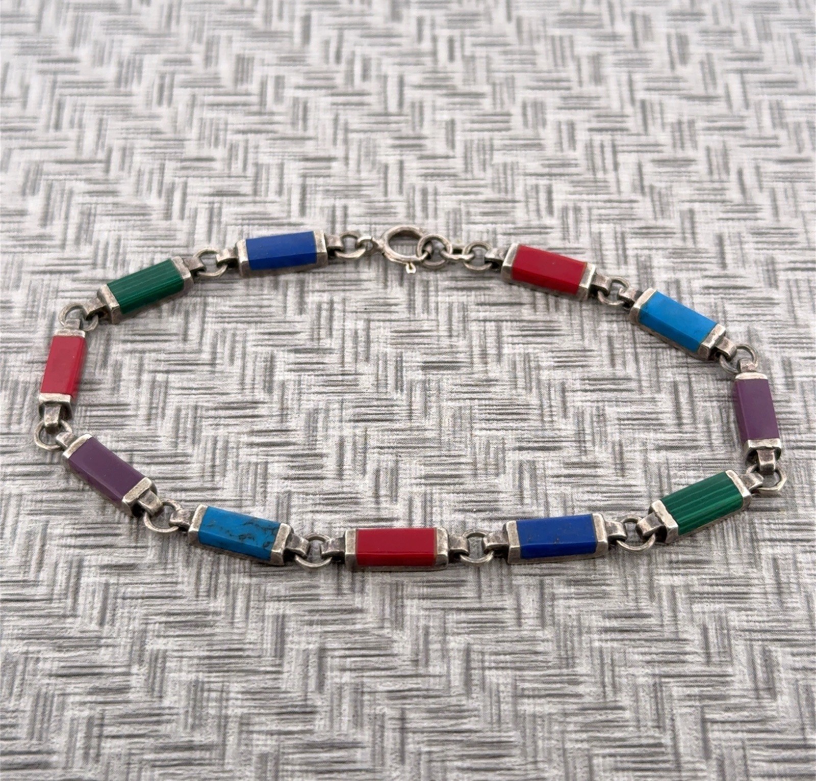 8” Vintage 925 Sterling Silver Multi-Stone Bar Link Bracelet 12.5g