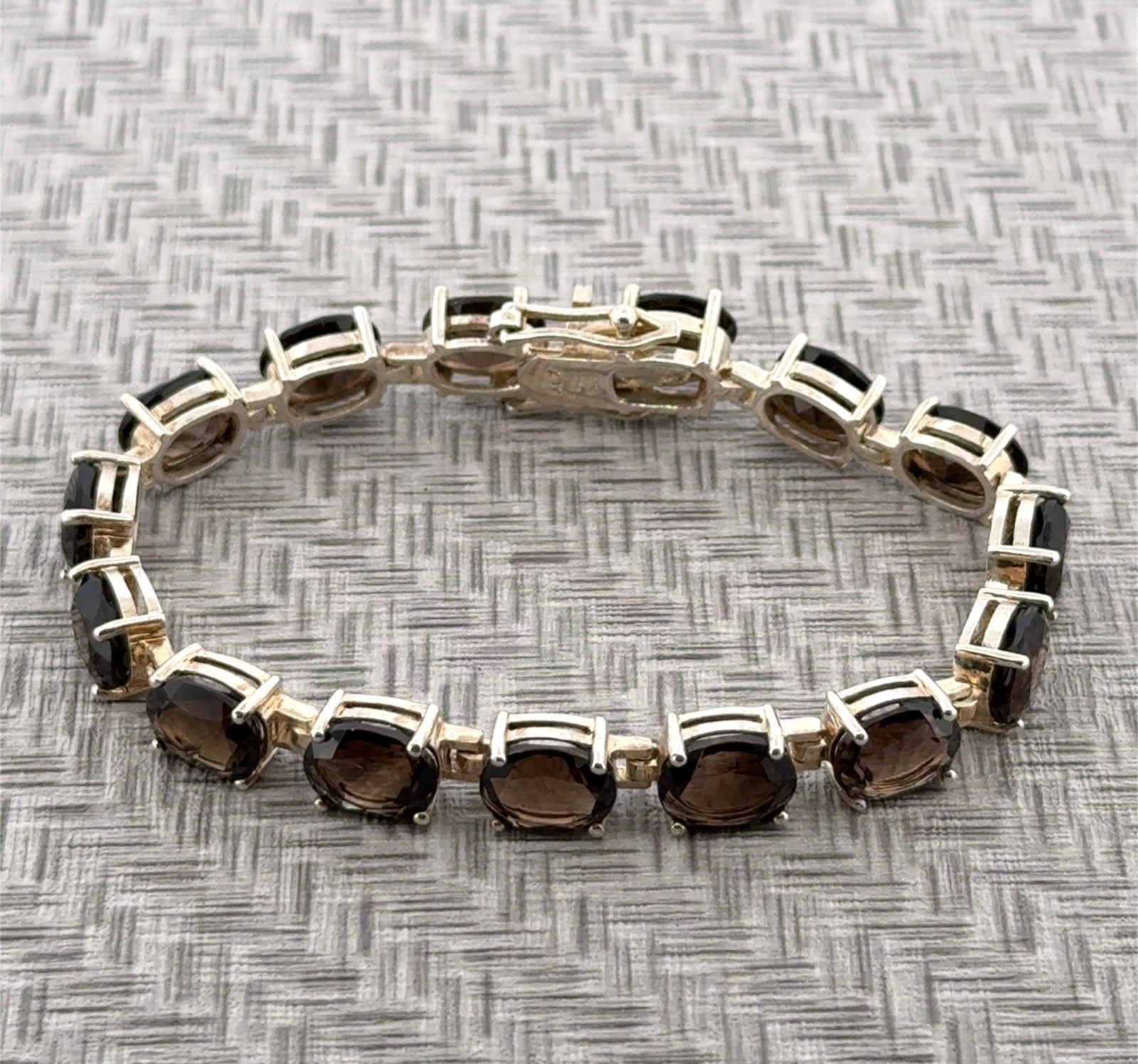 7.5” x 7.5mm Faceted Oval Smoky Quartz 925 Sterling Silver Tennis Bracelet 22.9g