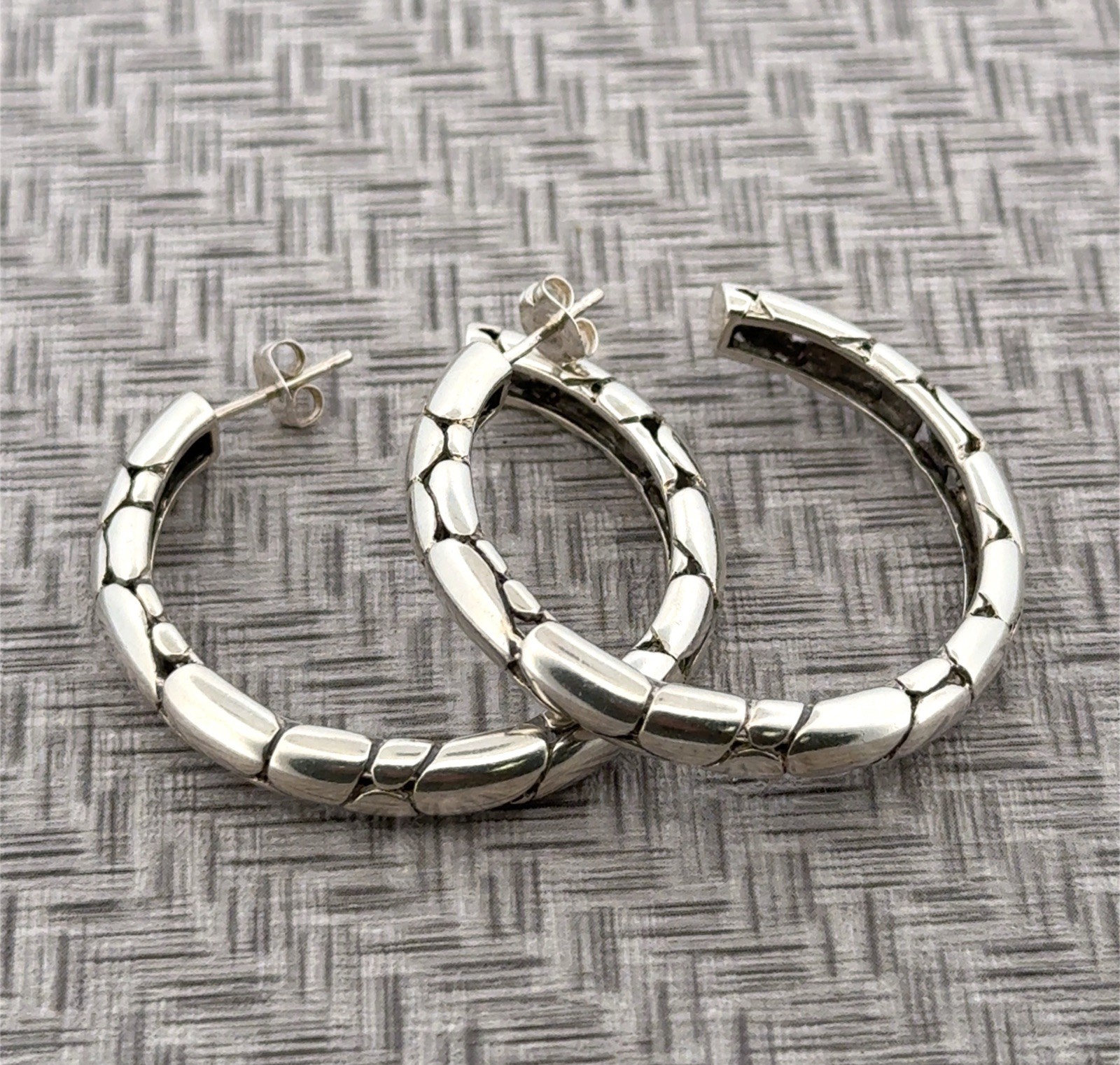 John Hardy Kali 925 Sterling Silver Pebble Hoop Earrings 13.4g