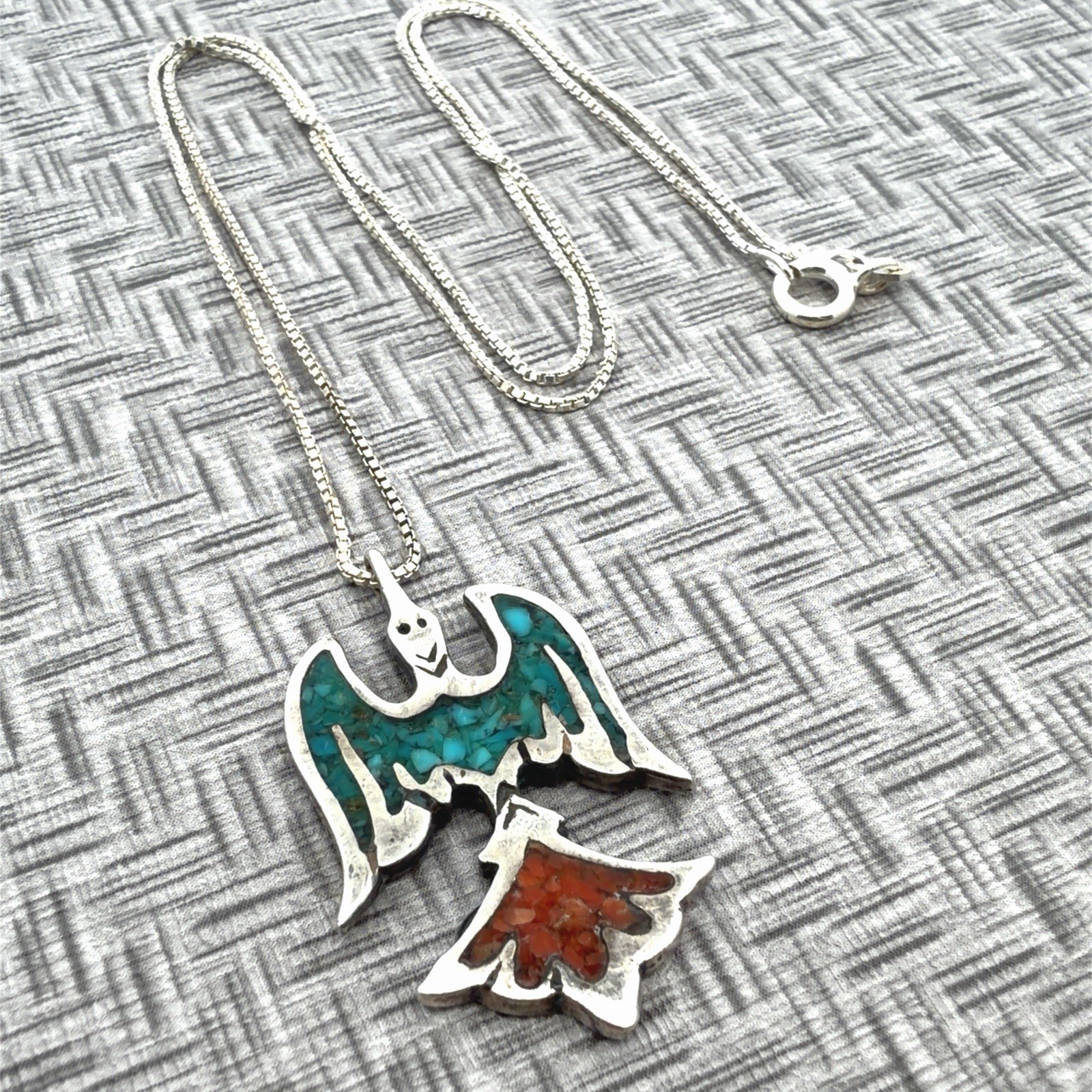 18” Peyote 925 Sterling Silver Bird Pendant Necklace 6.7g
