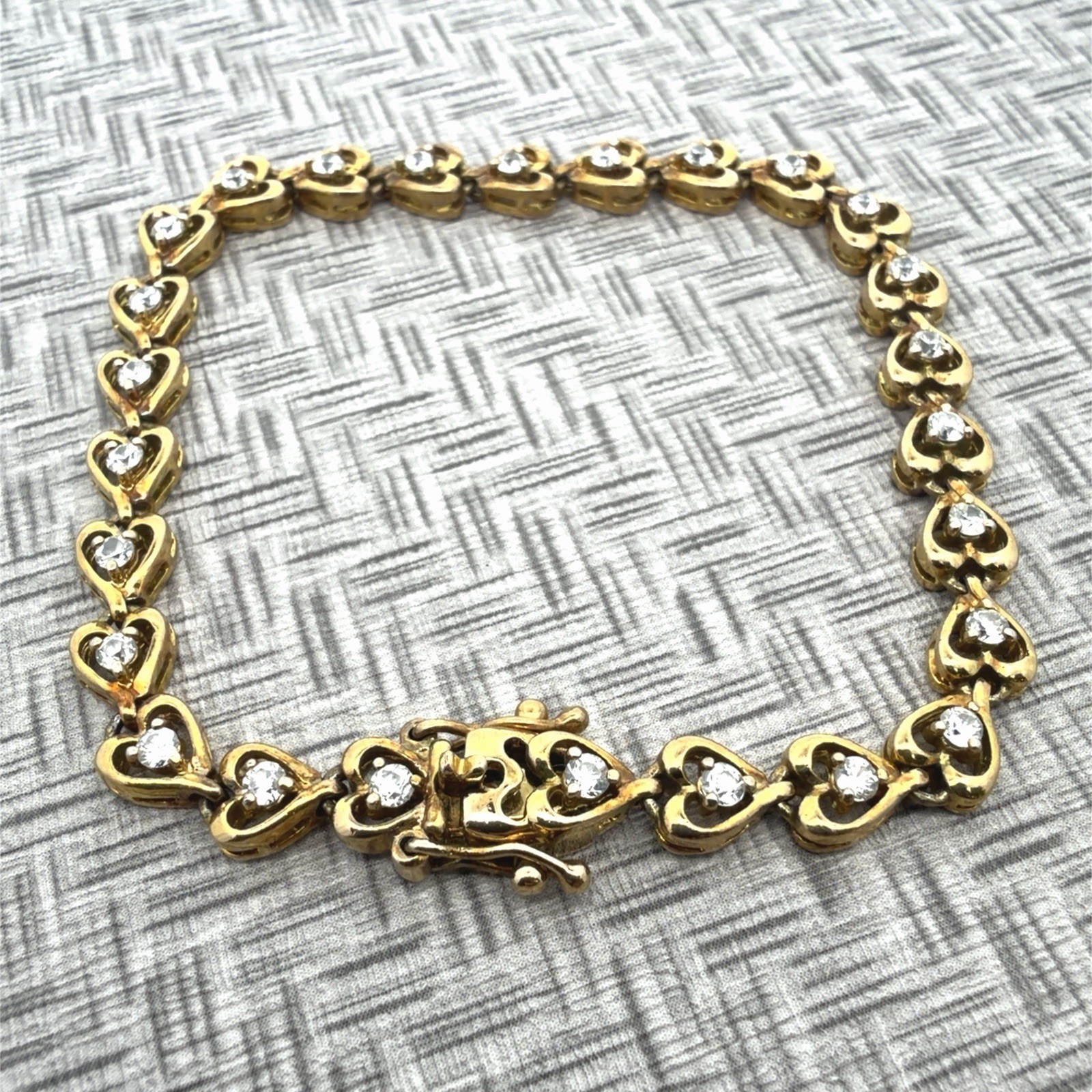 8” Gold Vermeil 925 Silver Sterling CZ Open Heart Tennis Bracelet 12.3g