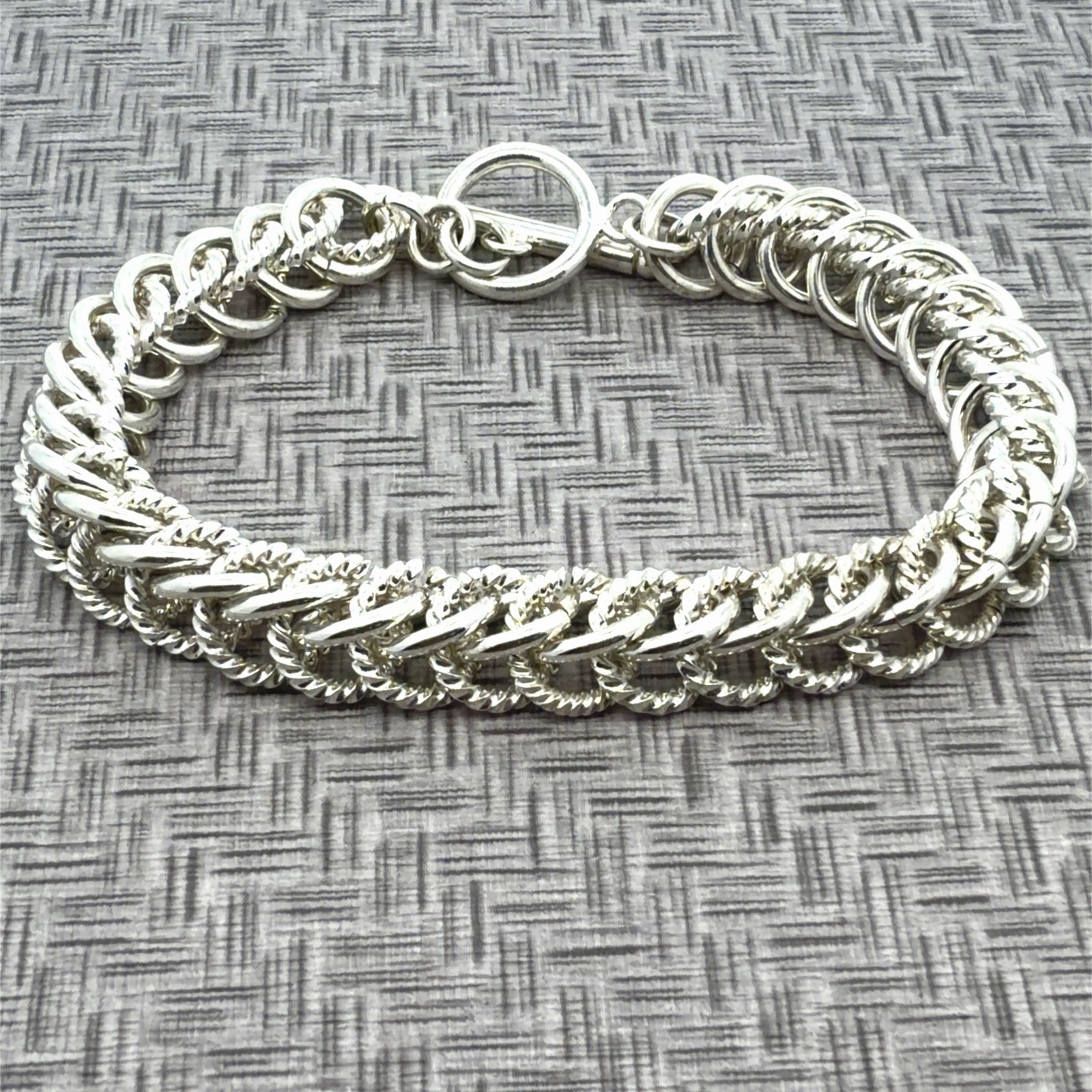 9”x11mm Double Link 925 Sterling Silver Chainmail Bracelet With Toggle 41.2g