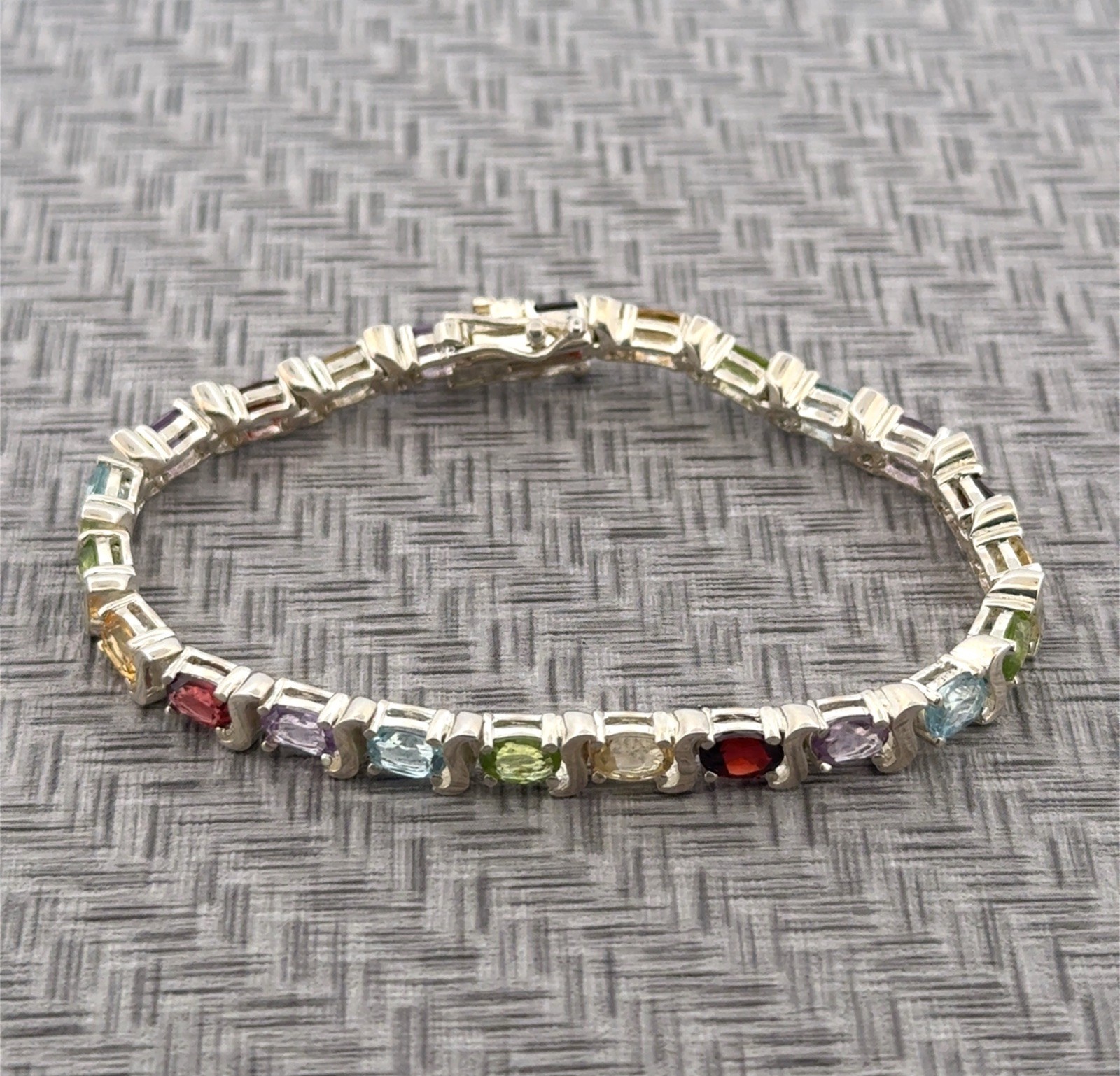 7” Korea 925 Sterling Silver Assorted Gemstone Multi-Color Tennis Bracelet 18.2g