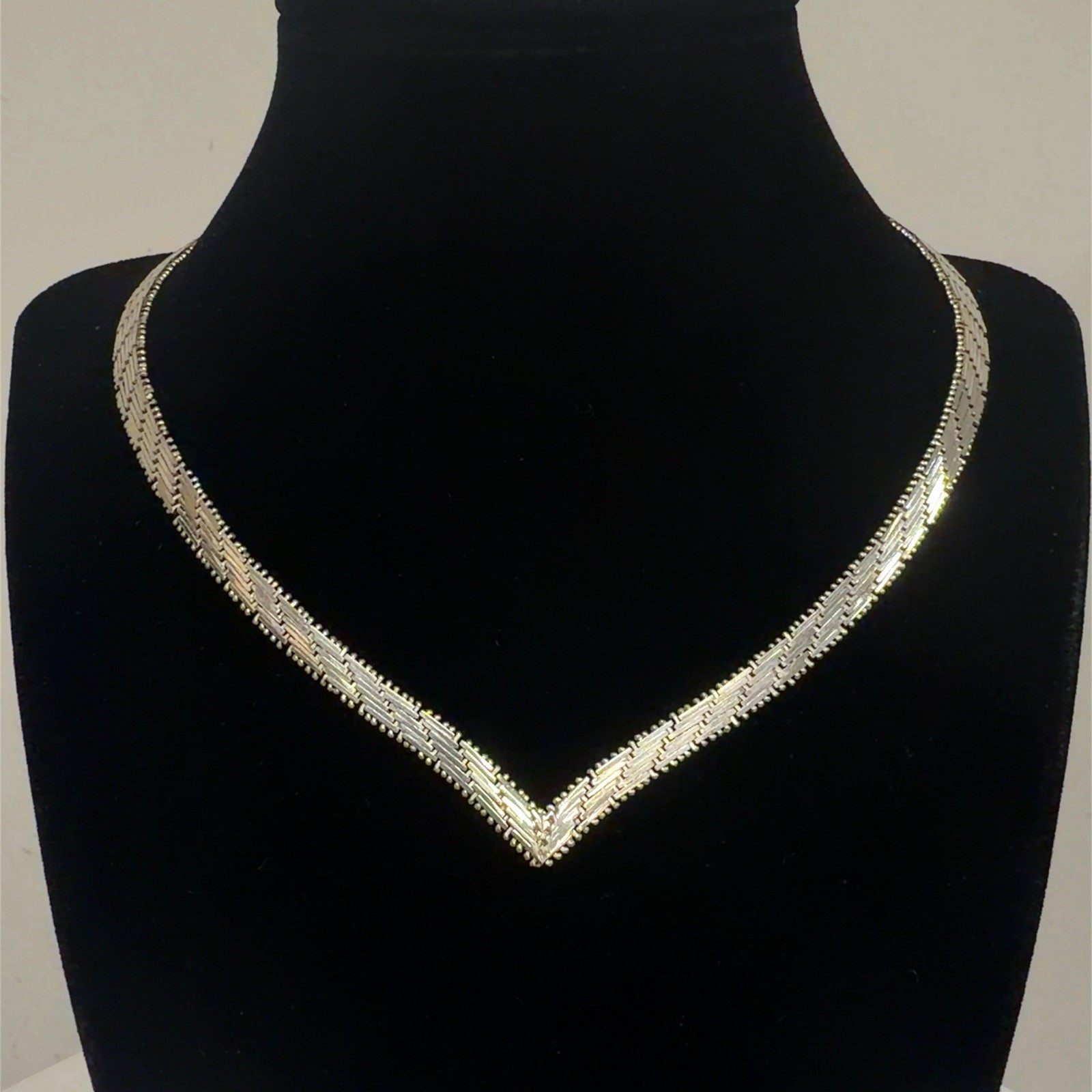 16” Italy Riccio 925 Sterling Silver Chain V Shaped Chevron Necklace 26.8g