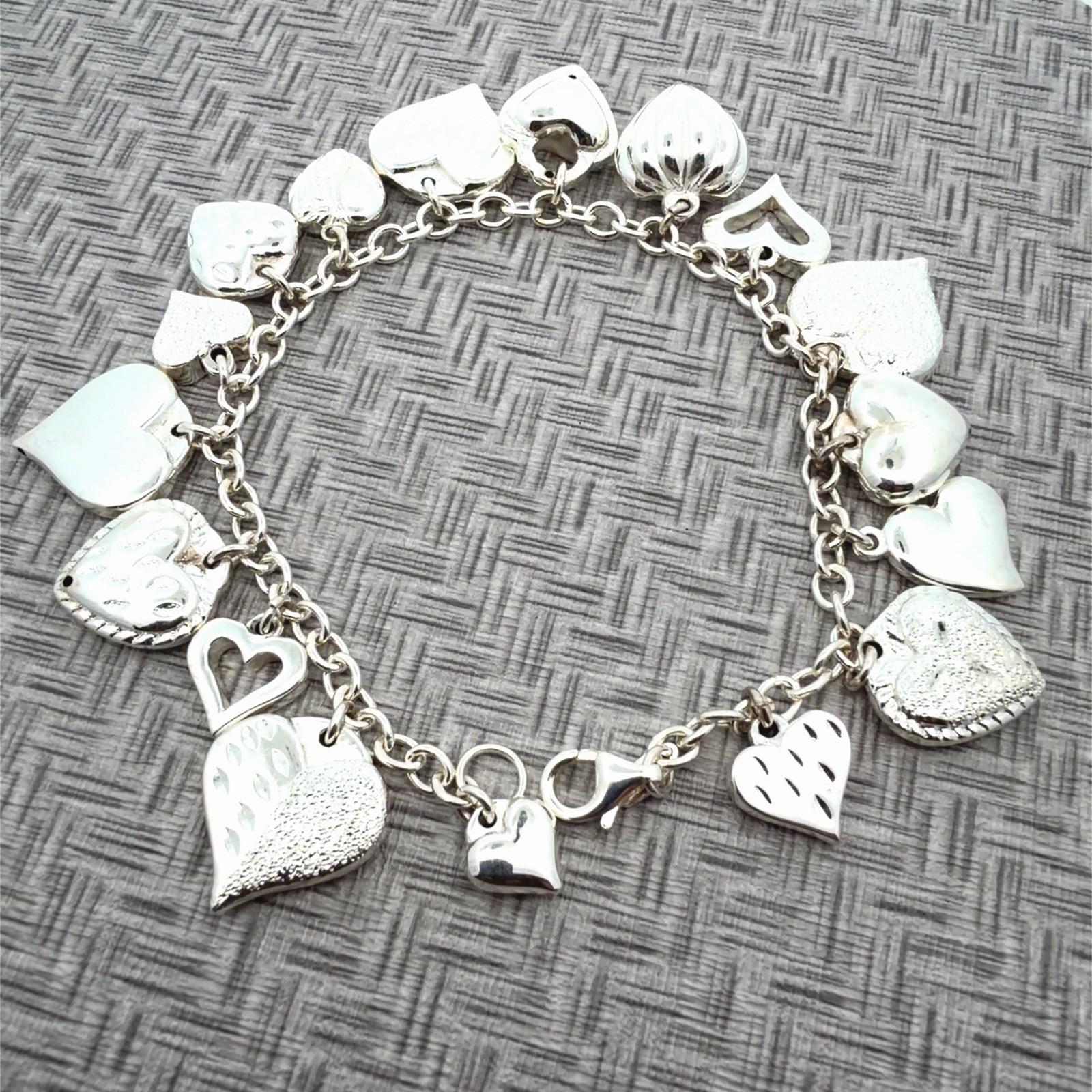 7.5” Jacmel JCM 925 Sterling Silver Mauritius Heart Charm Bracelet 21.3g