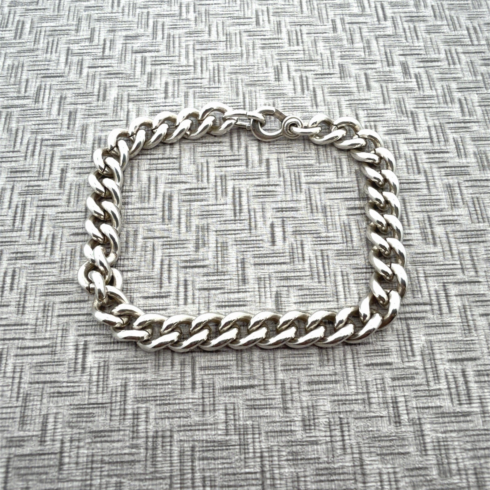 7”x7.3mm Interlocking Curb 925 Sterling Silver Link Bracelet 25g