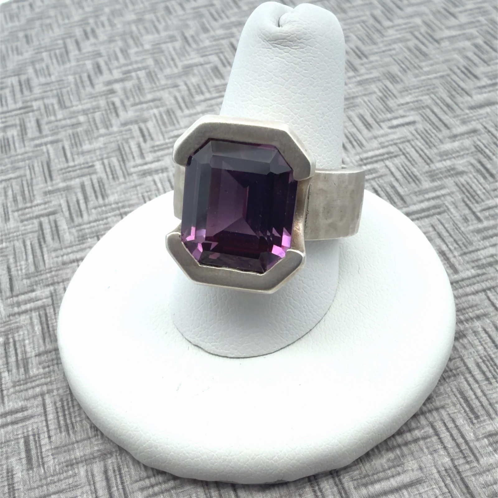 Size 8.5 Hammered 925 Sterling Lab-made Purple Sapphire Custom Made Ring 19.6g