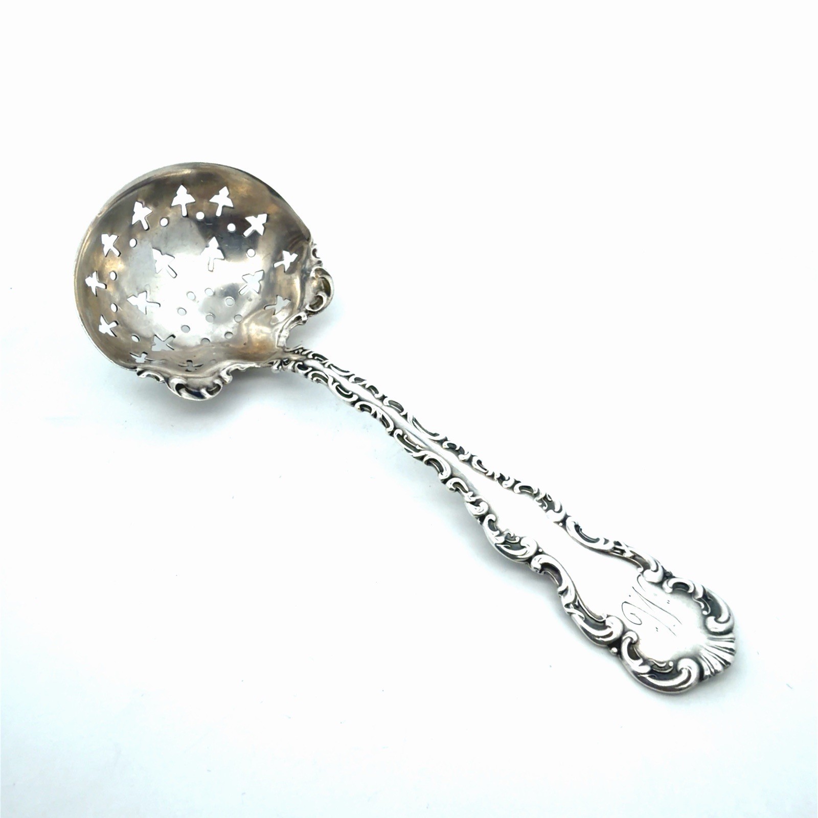 Whiting 925 Sterling Silver Louis XV Pierced Bon Bon Spoon Monogram 29.1g