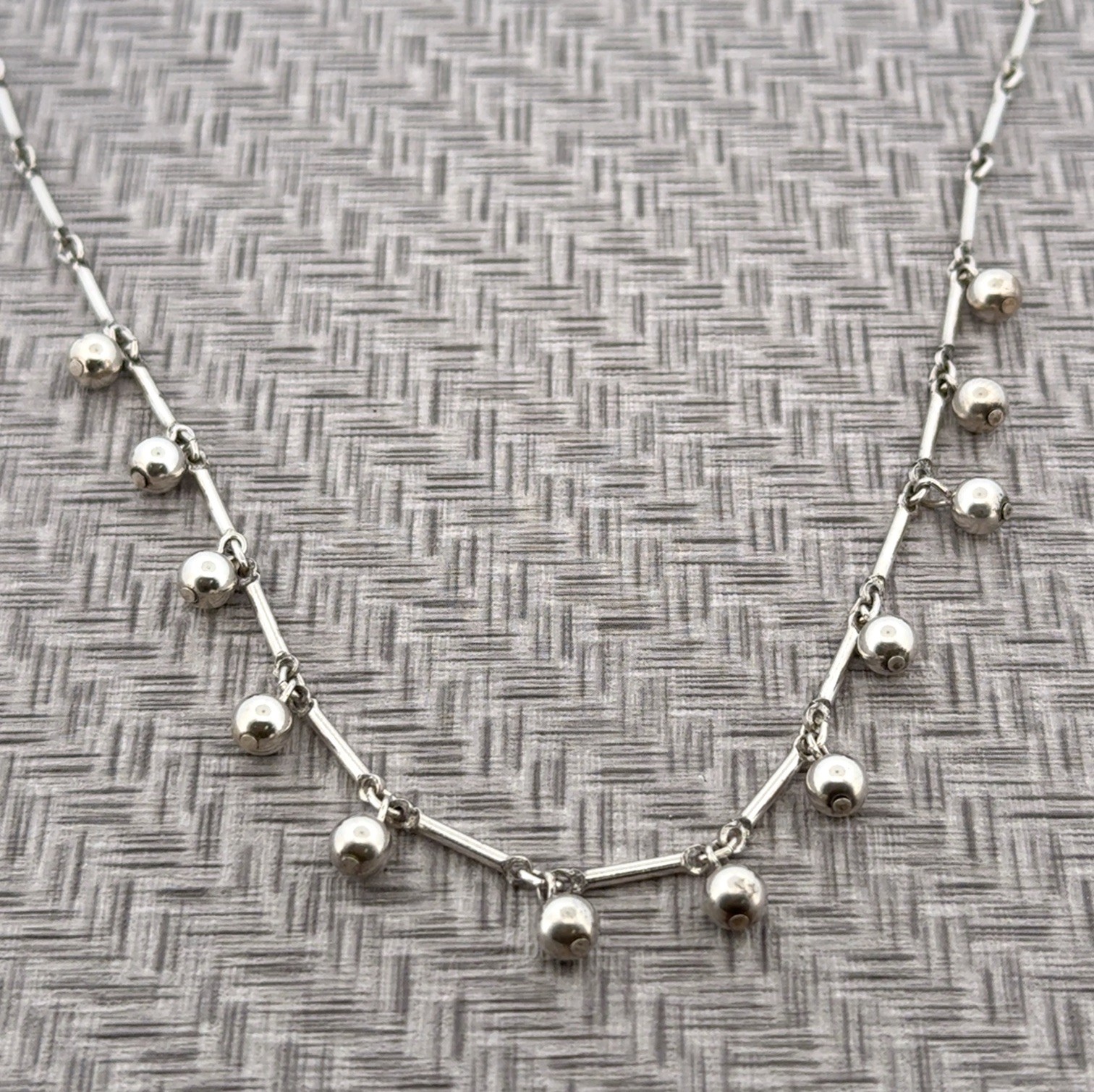 .999 Fine Silver 16” Bar Link Necklace w/ Dangling Beads 9.7g