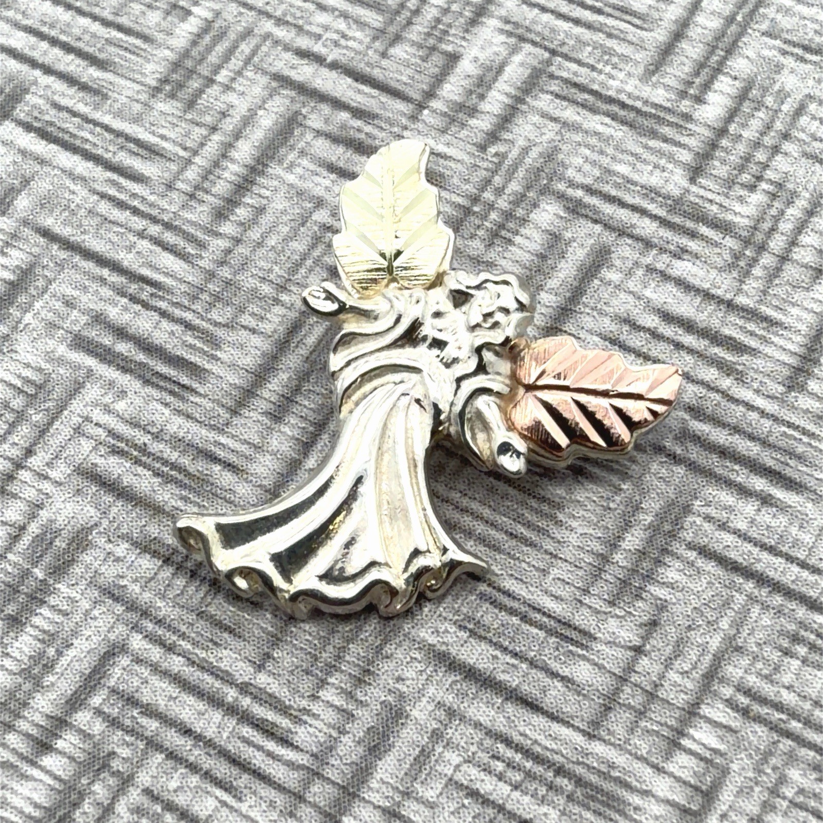 Black Hills Guardian Angel With Tri Color 12k Gold Leaf Accent Pendant 1.4g